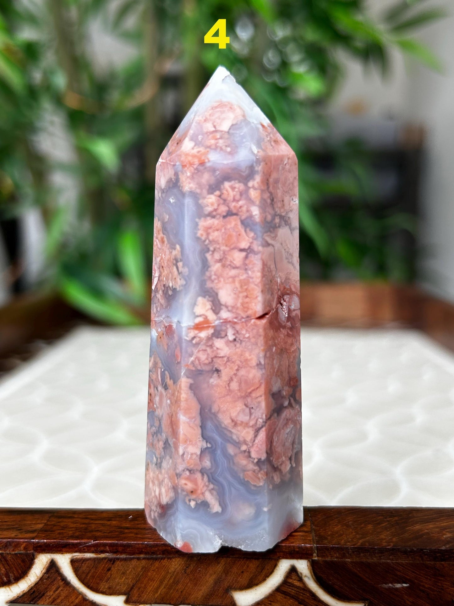 Pink Sakura Agate Tower: Cherry Blossom Crystal Point