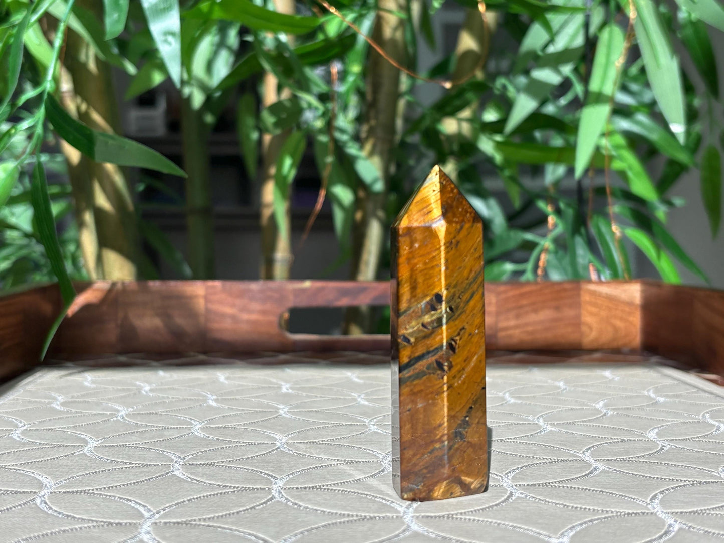 Tiger Eye Crystal Tower: Healing Stone, Home Decor (2.91-3.54 inches)