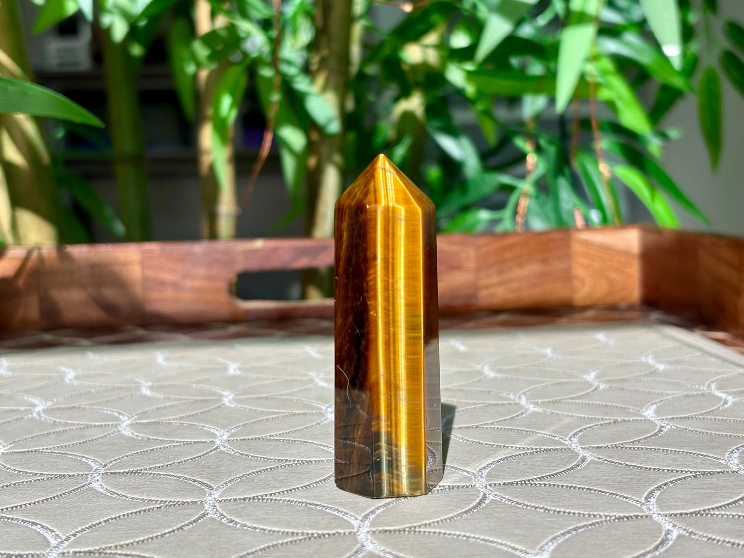 Tiger Eye Crystal Tower: Healing Stone, Home Decor (2.91-3.54 inches)