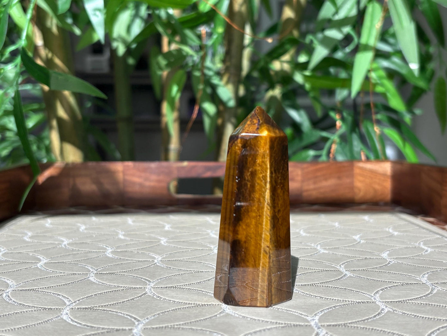 Tiger Eye Crystal Tower: Healing Stone, Home Decor (2.91-3.54 inches)