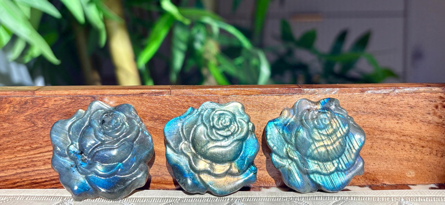 Super Flashy Labradorite Roses; Crystal Carvings