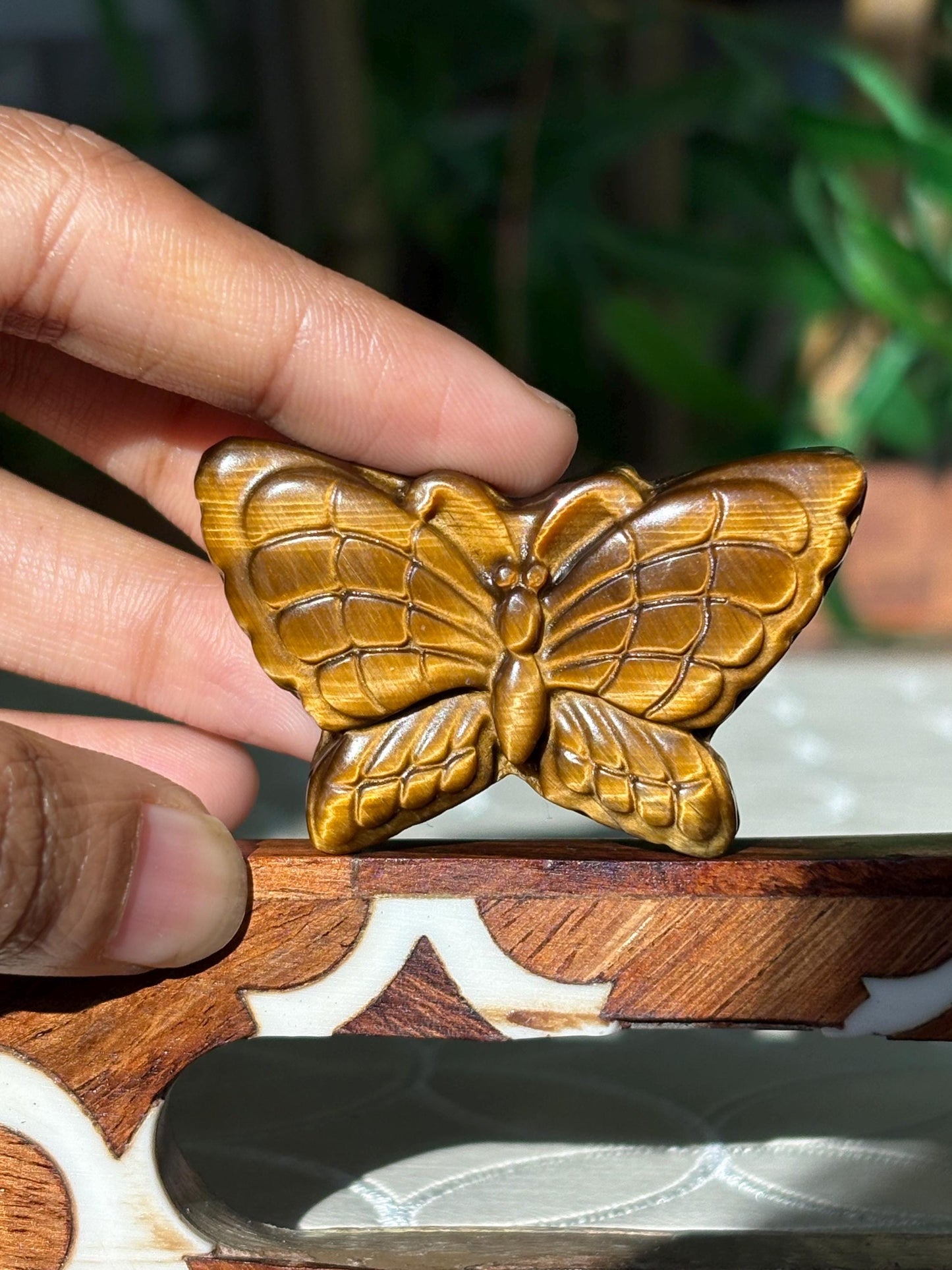 Tiger Eye Butterfly Carving; 1.93 inches
