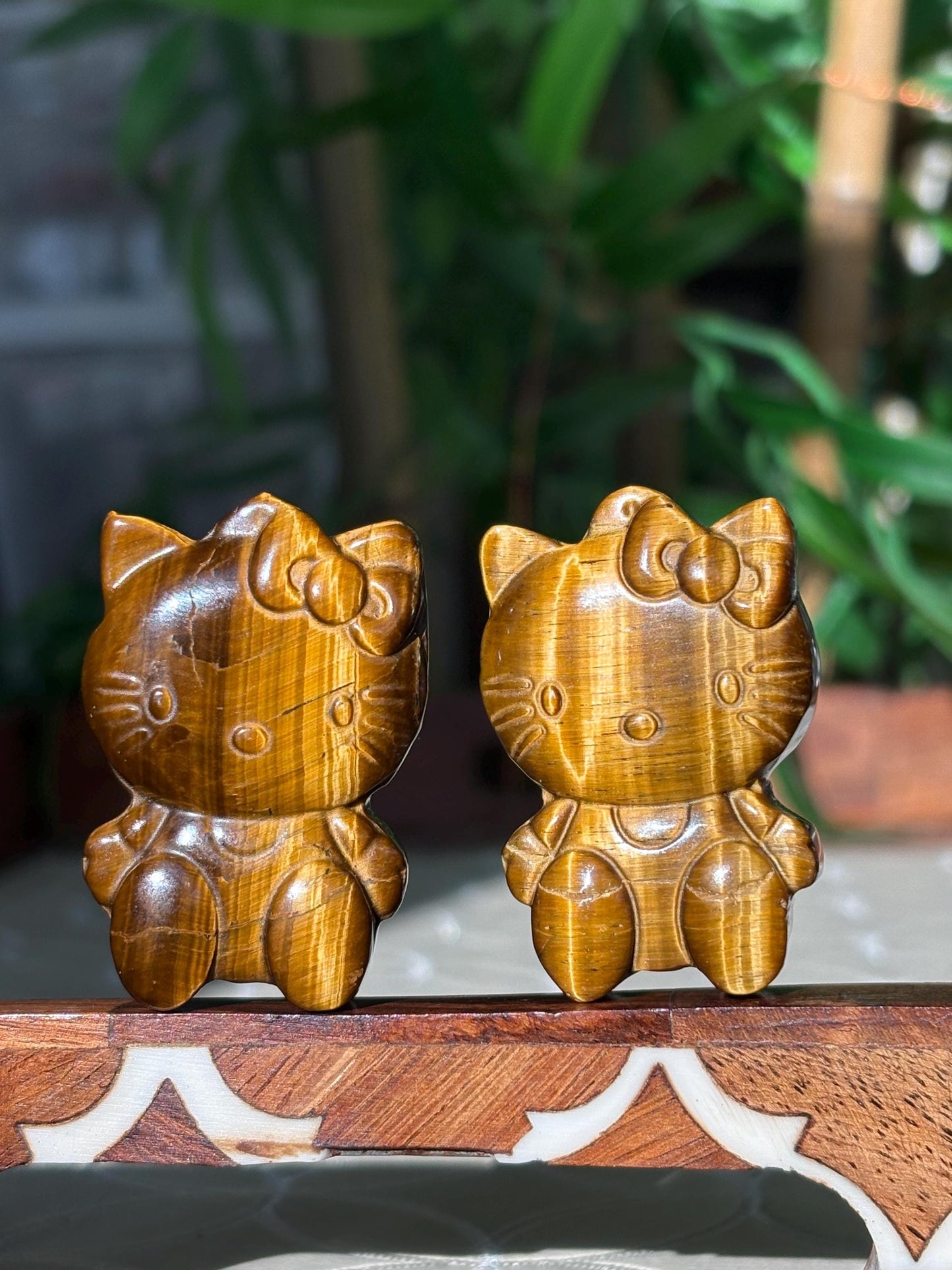Tiger Eye Hello Kitty Carving; 1.78 inches
