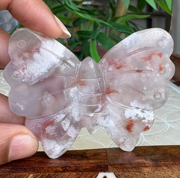 Flower Agate Crystal Butterfly Carving; 2.50 inches