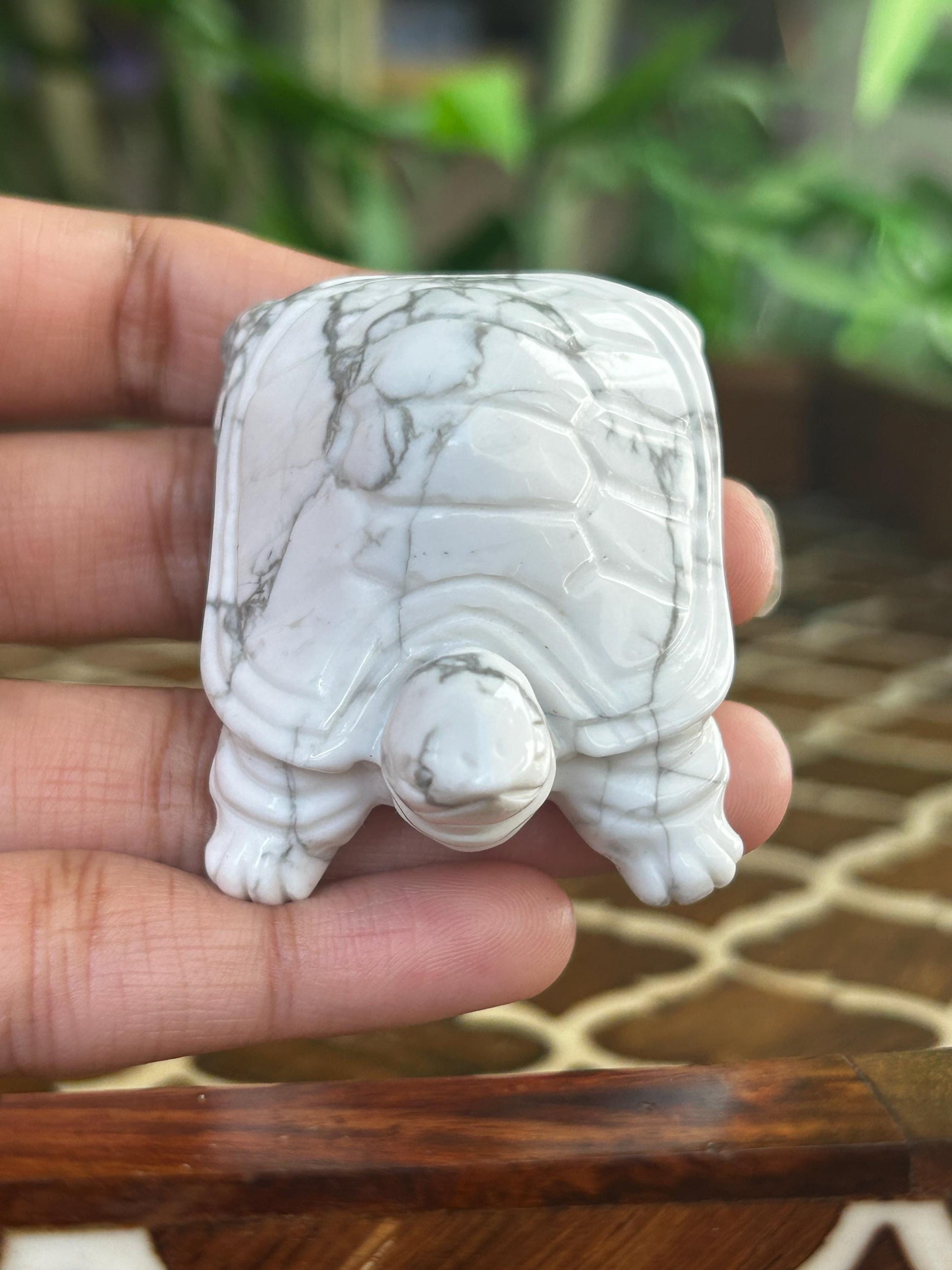 Howlite Crystal Turtle Carving: Healing Stone (1.92 Inches)