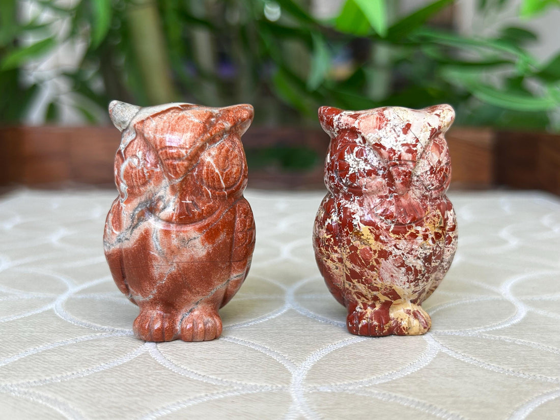 Red Poppy Jasper Crystal Owl Carving (1.97 Inches)