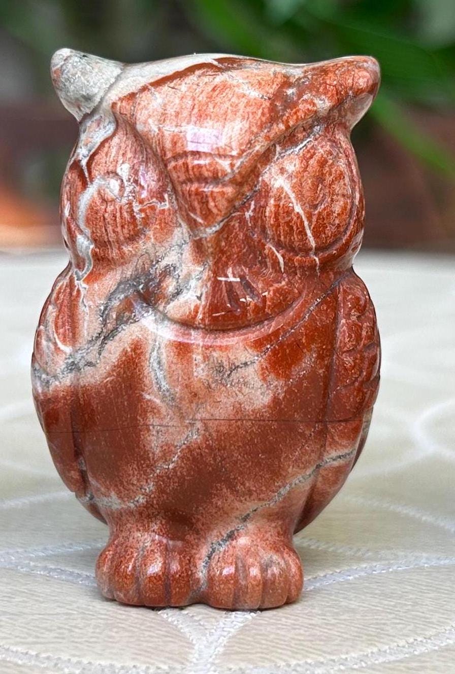 Red Poppy Jasper Crystal Owl Carving (1.97 Inches)
