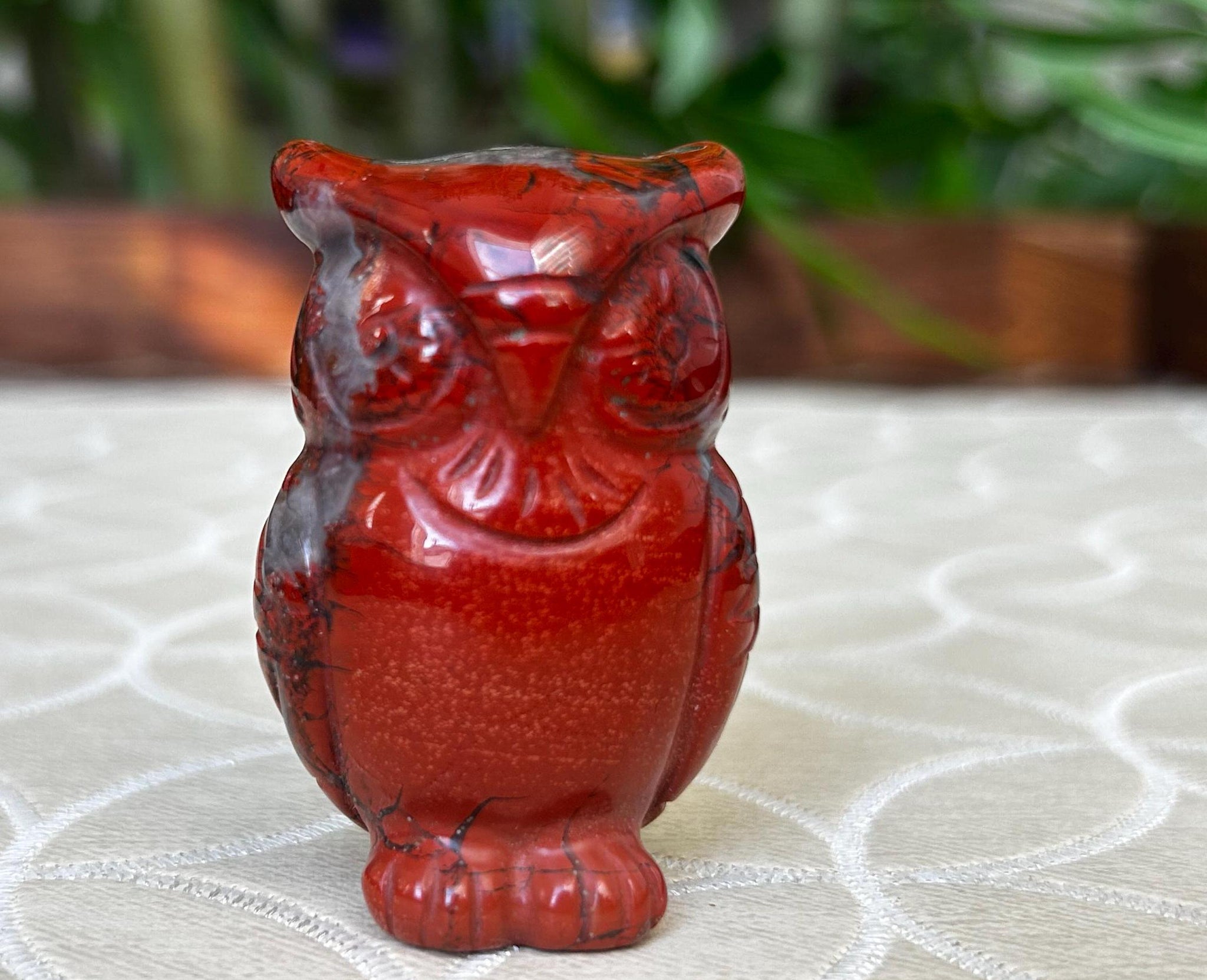 Red Poppy Jasper Crystal Owl Carving (1.97 Inches)