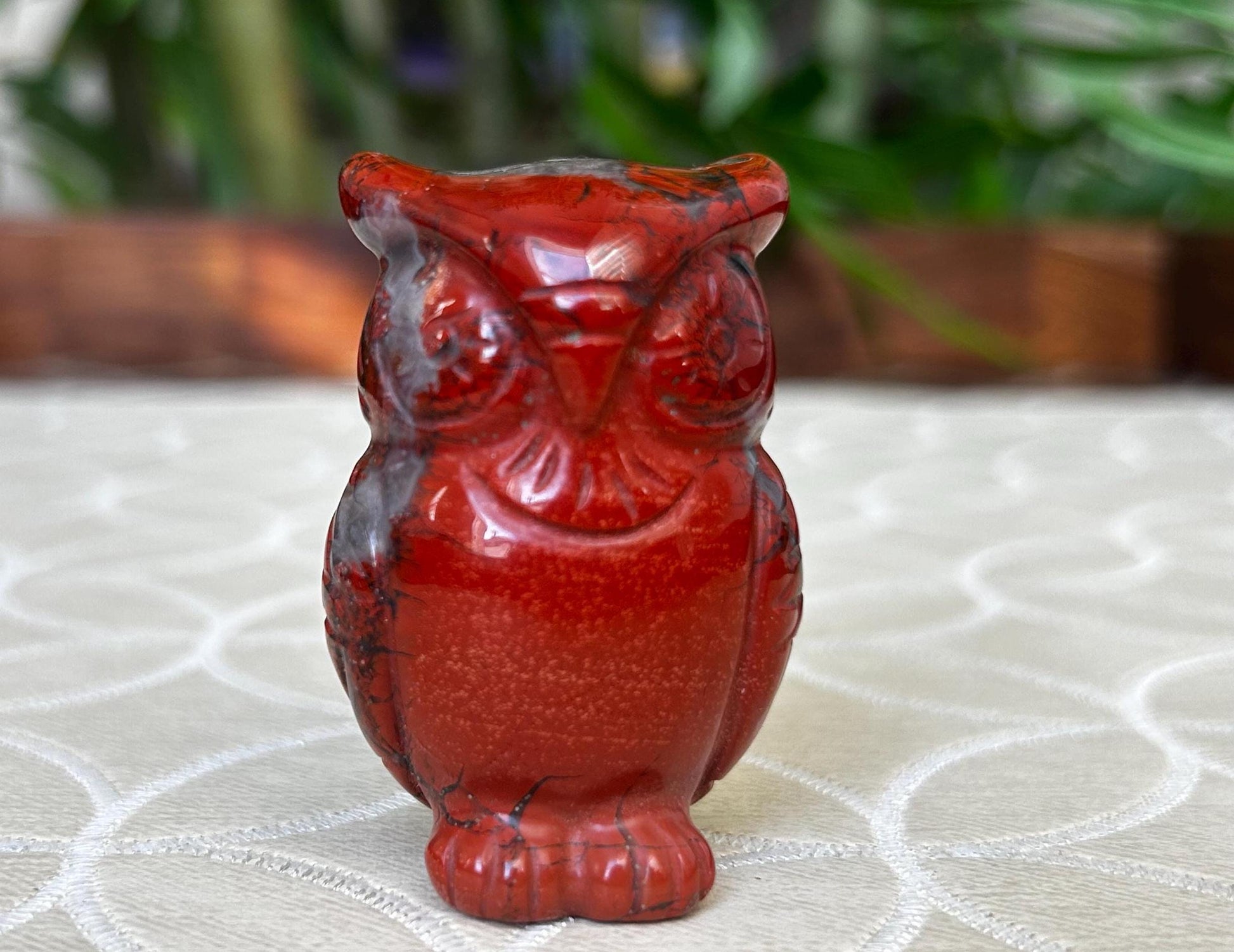 Red Poppy Jasper Crystal Owl Carving (1.97 Inches)