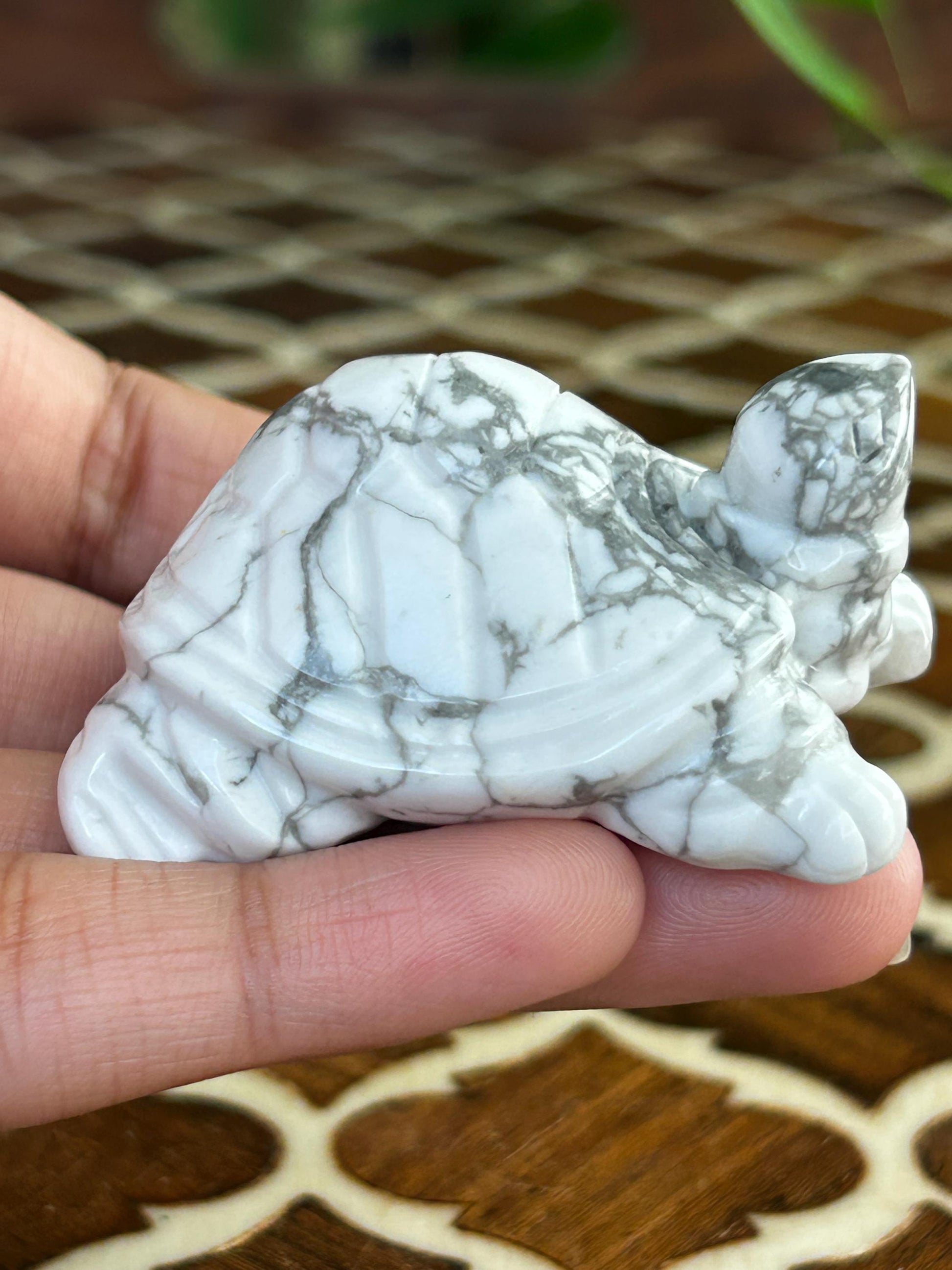 Howlite Crystal Turtle Carving: Healing Stone (1.92 Inches)
