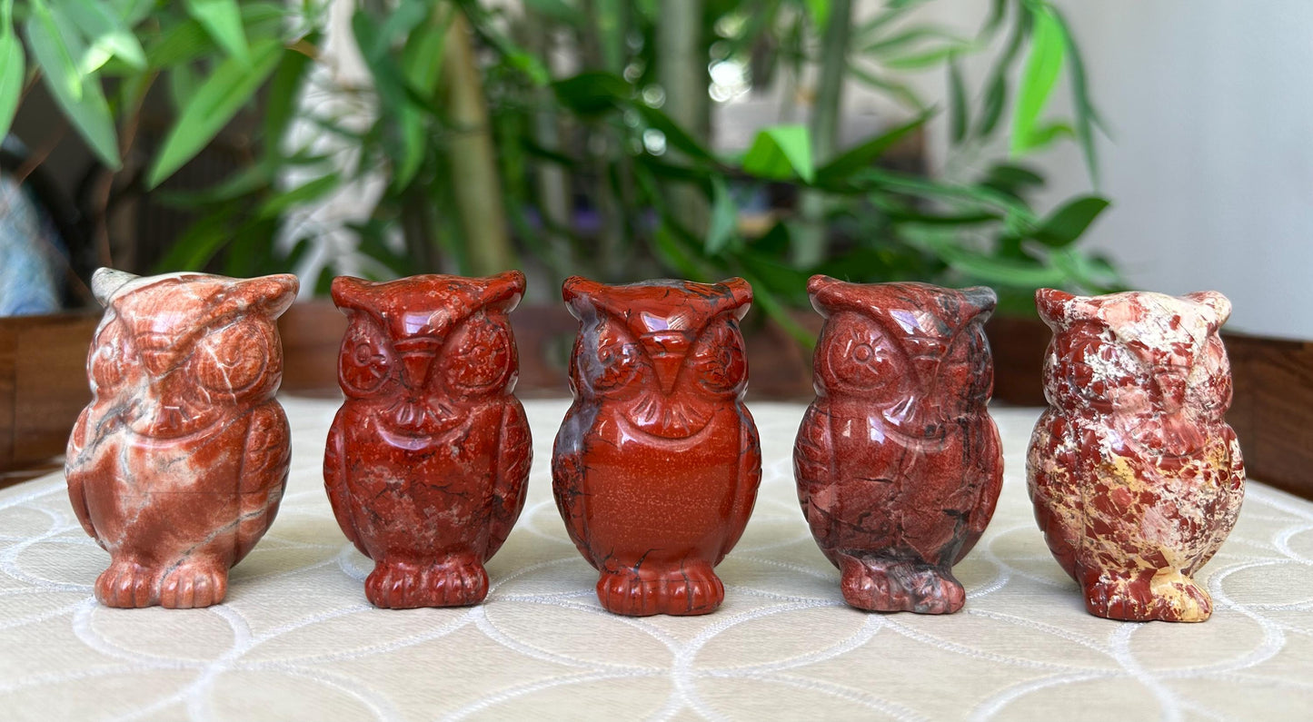 Red Poppy Jasper Crystal Owl Carving (1.97 Inches)