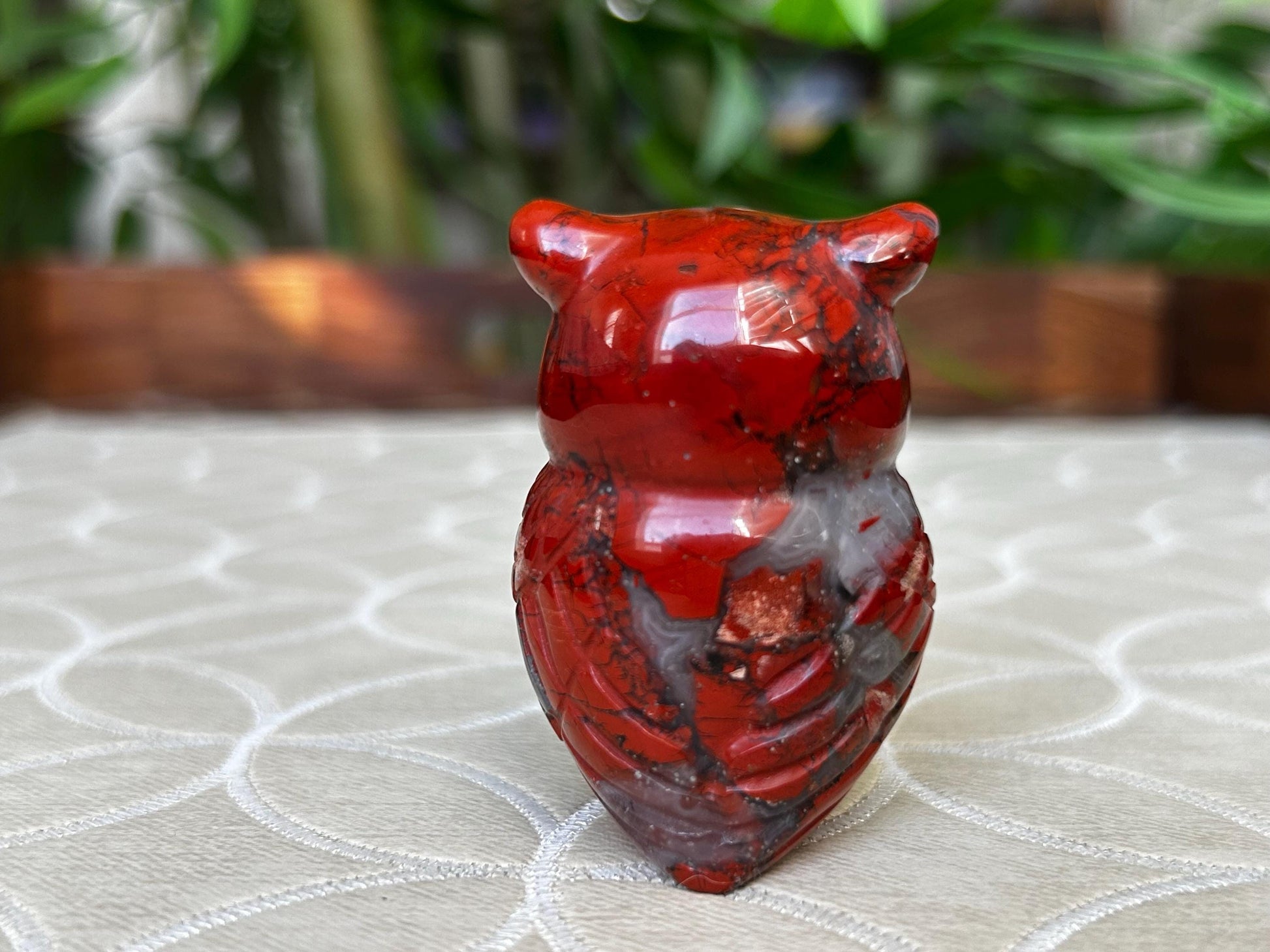 Red Poppy Jasper Crystal Owl Carving (1.97 Inches)