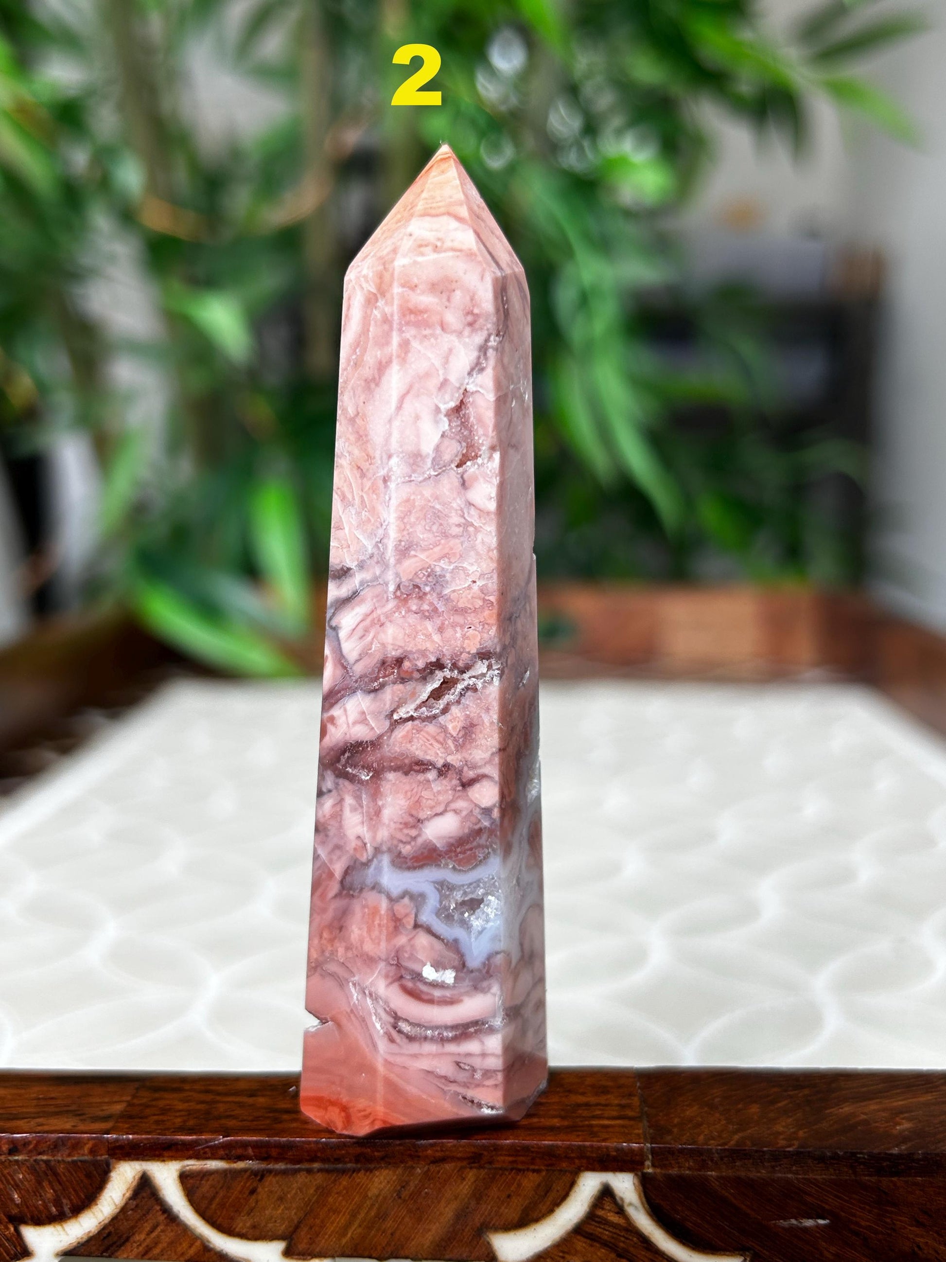 Pink Sakura Agate Tower: Cherry Blossom Crystal Point