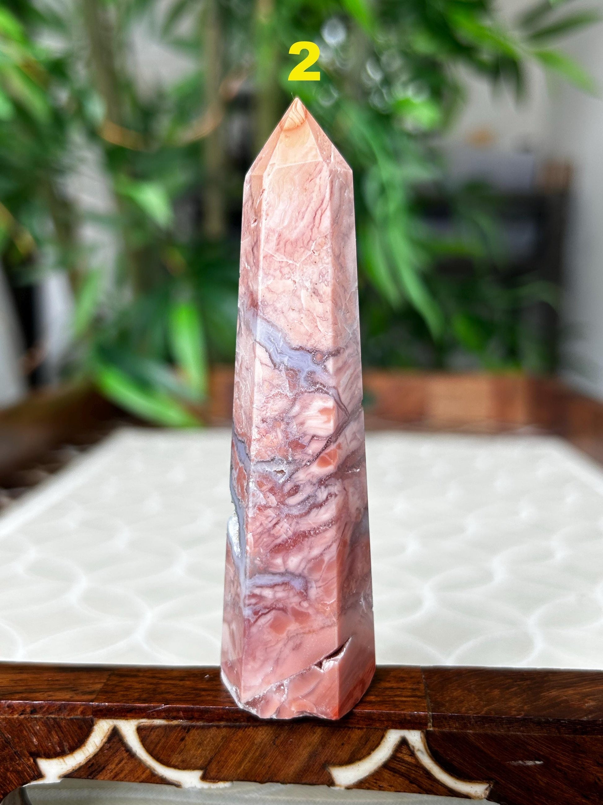 Pink Sakura Agate Tower: Cherry Blossom Crystal Point