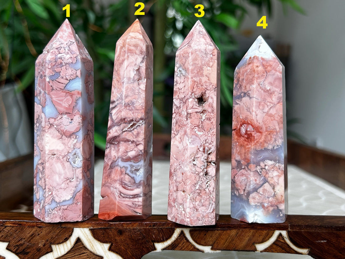 Pink Sakura Agate Tower: Cherry Blossom Crystal Point