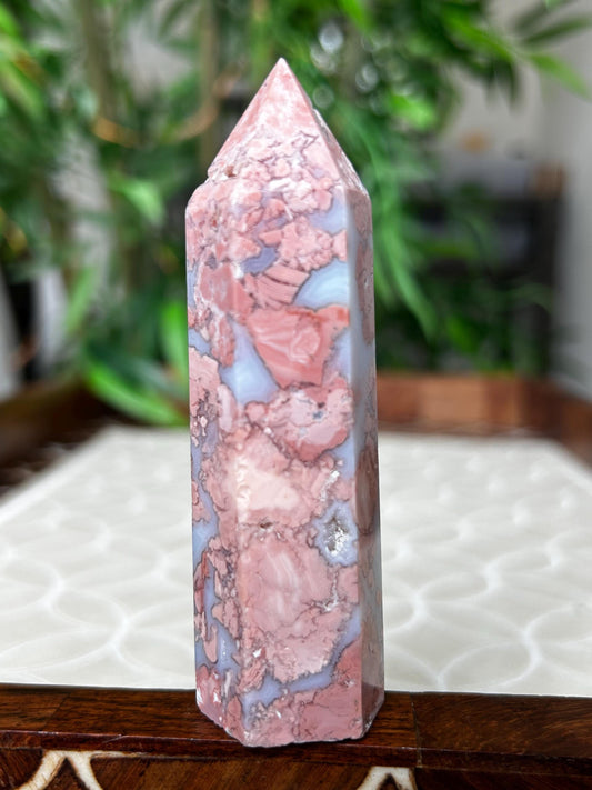 Pink Sakura Agate Tower: Cherry Blossom Crystal Point