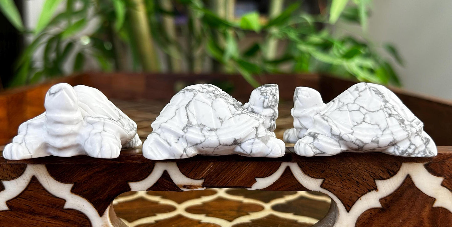 Howlite Crystal Turtle Carving: Healing Stone (1.92 Inches)