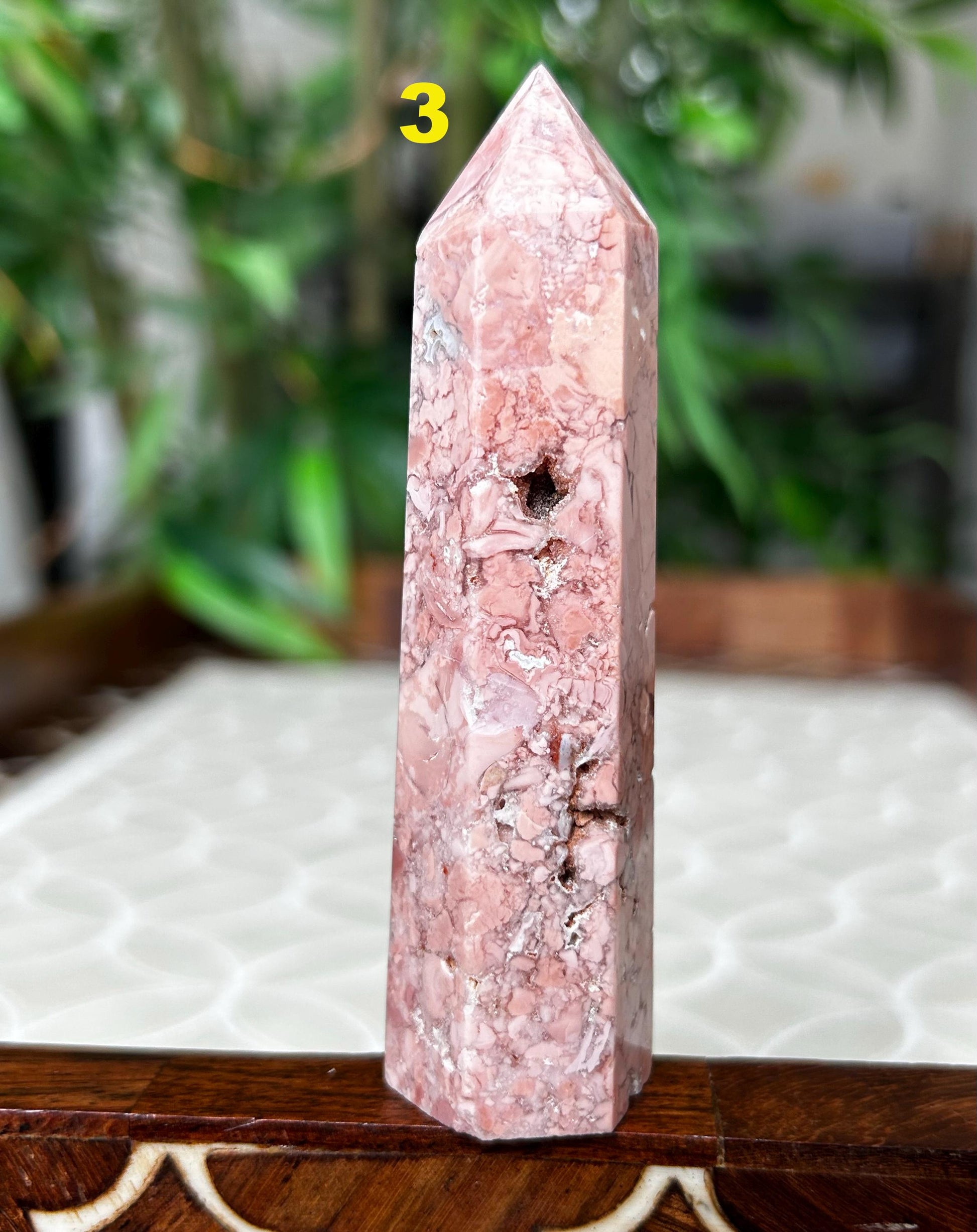 Pink Sakura Agate Tower: Cherry Blossom Crystal Point