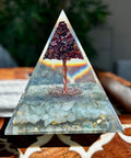 Miniature Crystal Trees; Green Aventurine and Garnet Crystal Orgonite Pyramid; 3.14 inches