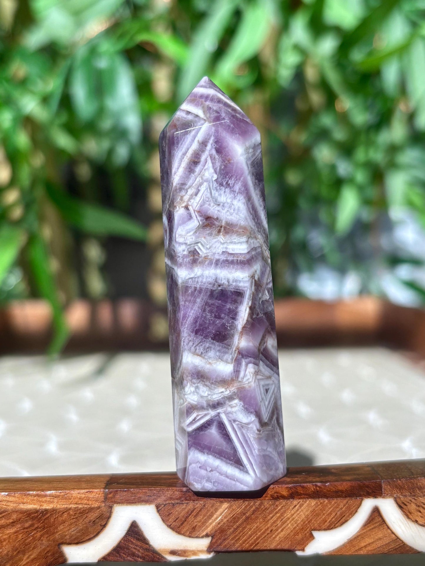 Chevron Amethyst Tower: Banded Purple Quartz Crystal