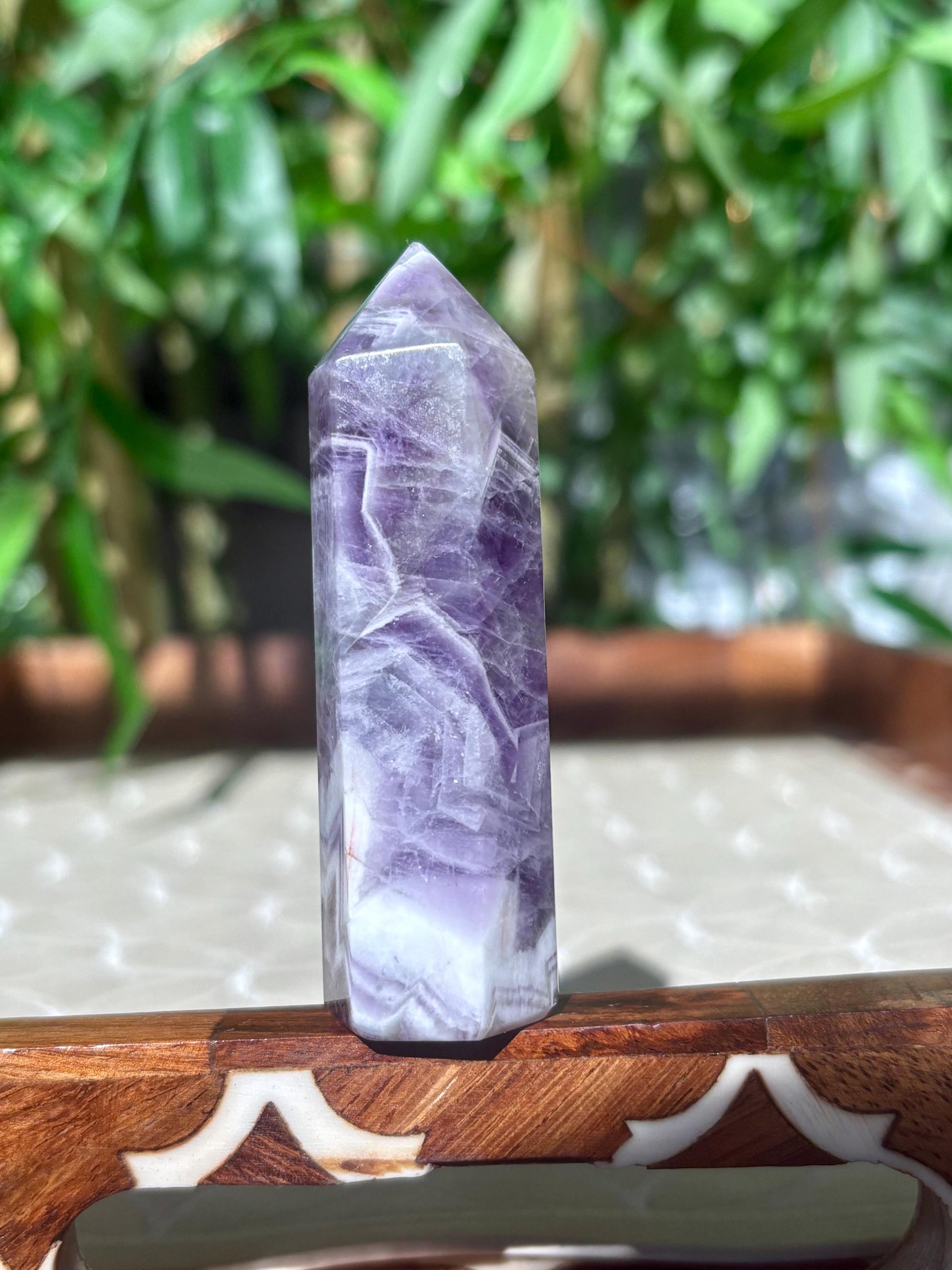 Chevron Amethyst Tower: Banded Purple Quartz Crystal