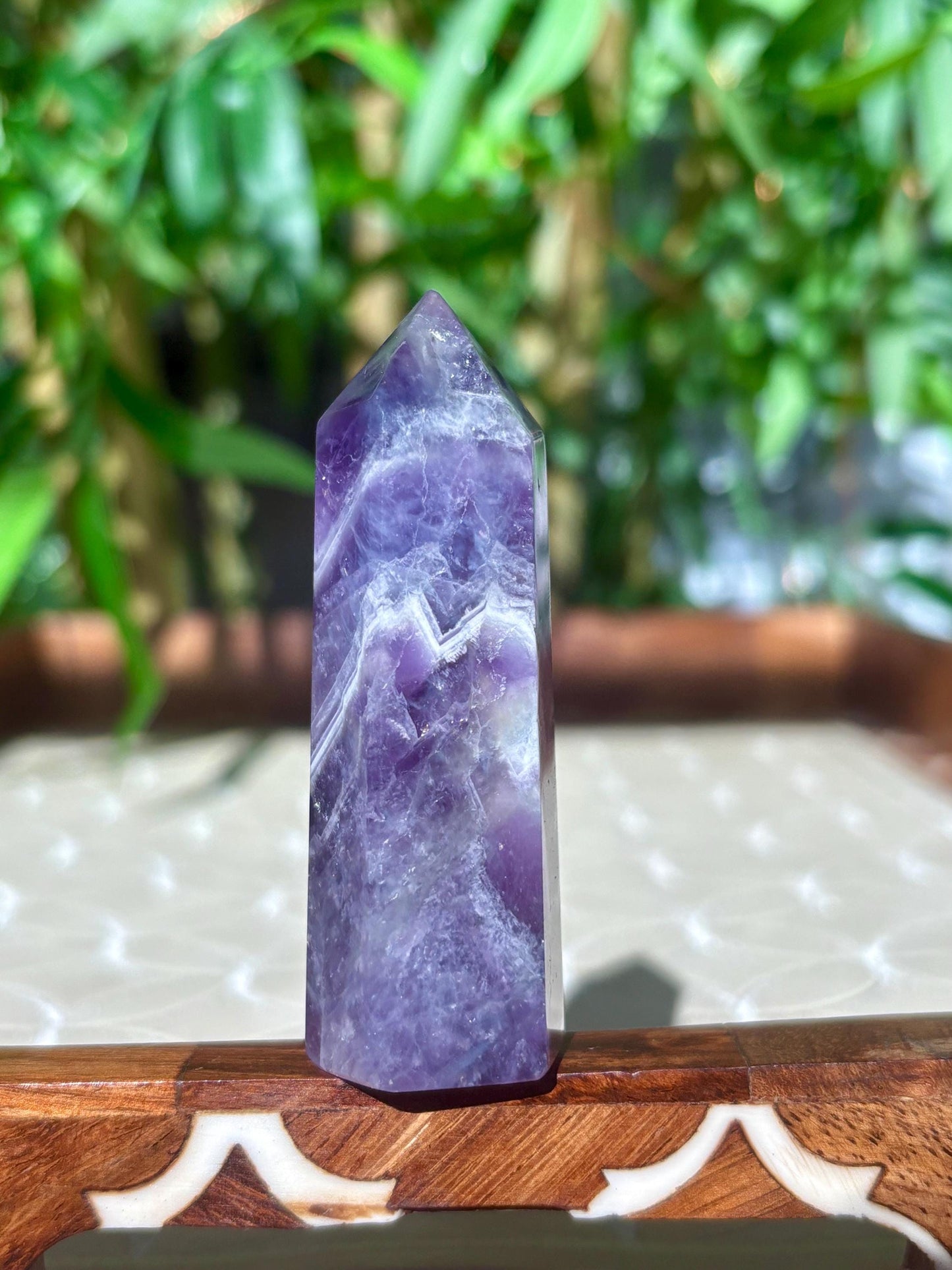 Chevron Amethyst Tower: Banded Purple Quartz Crystal