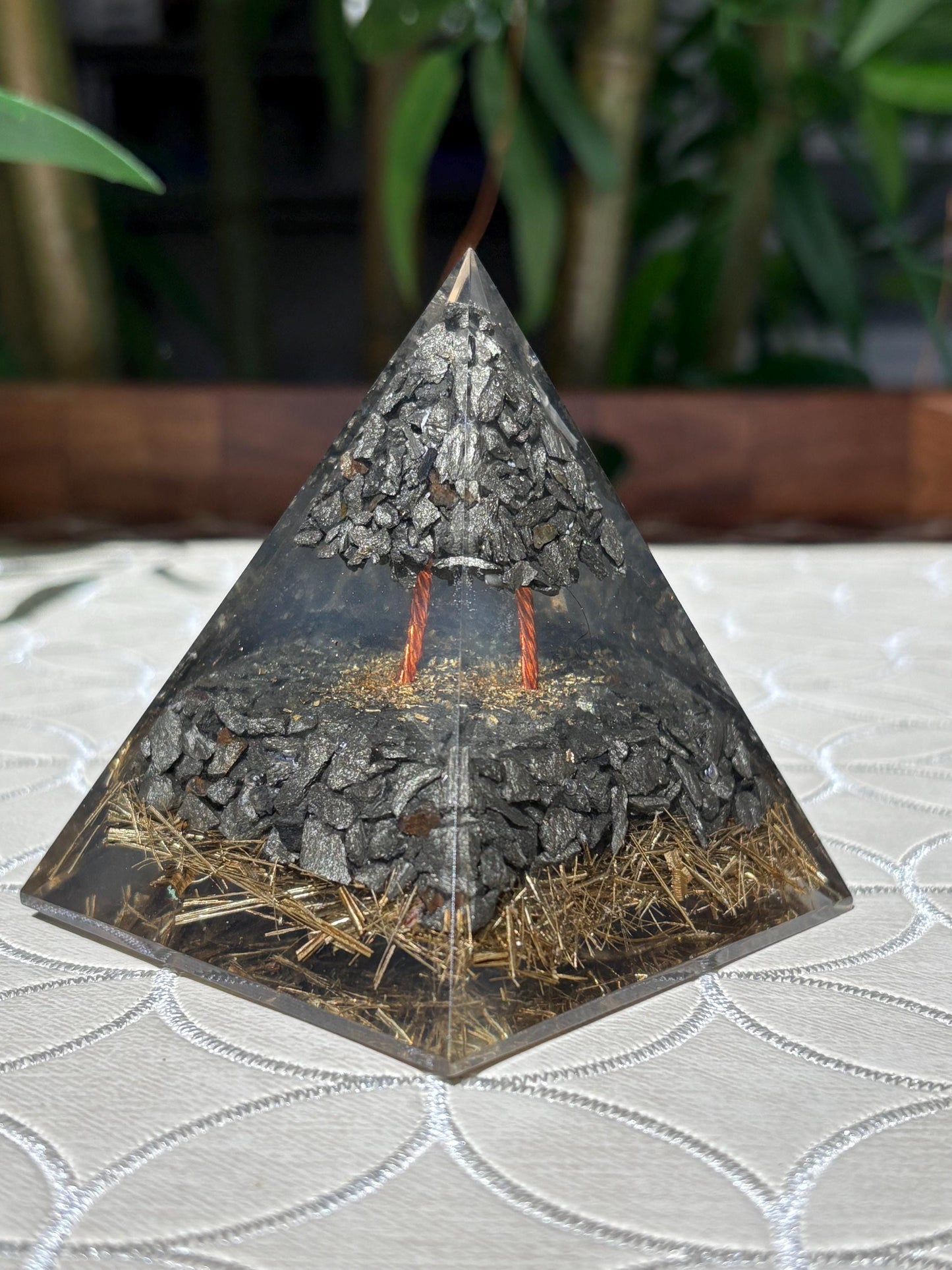 Miniature Crystal Trees; Pyrite Orgonite Pyramid; 3.14 inches