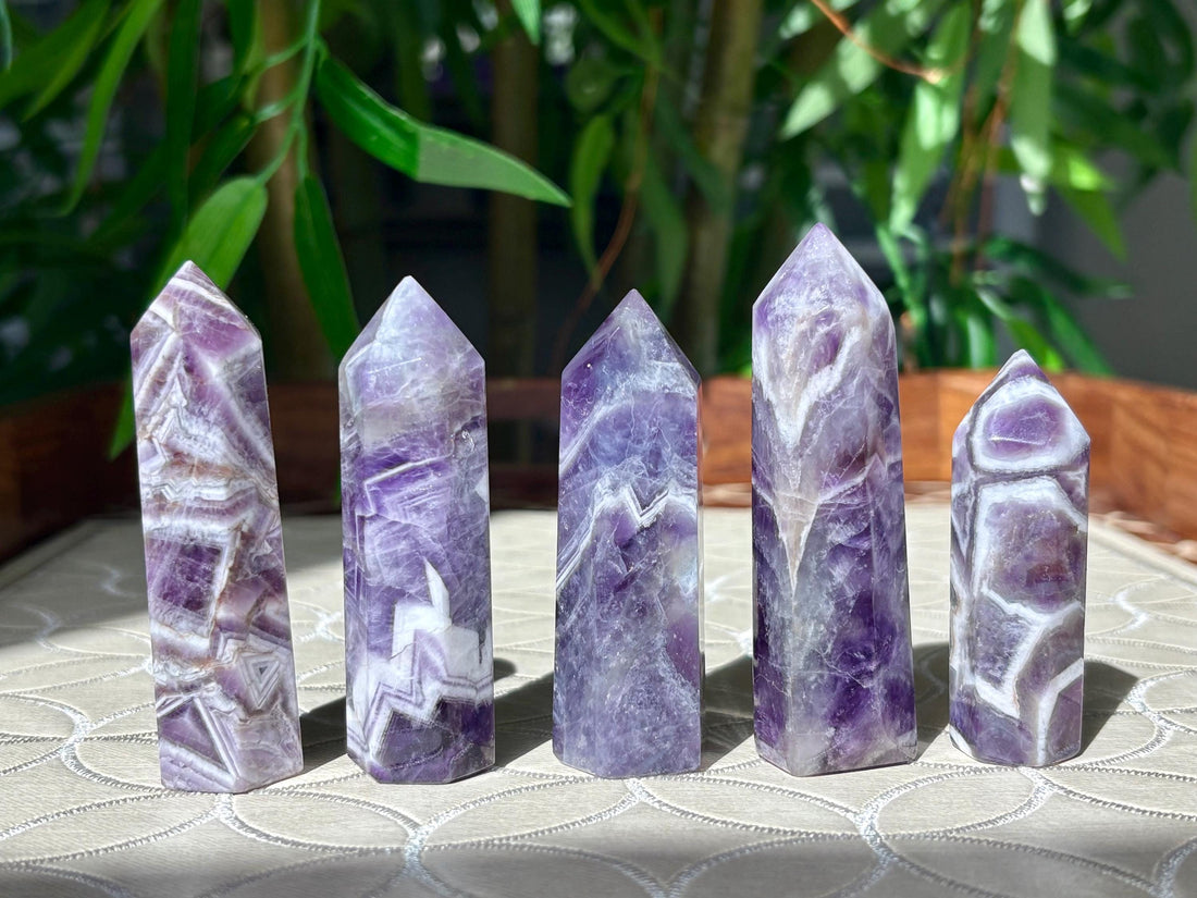 Chevron Amethyst Tower: Banded Purple Quartz Crystal