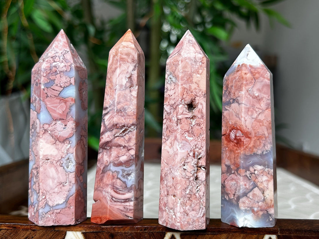 Pink Sakura Agate Tower: Cherry Blossom Crystal Point