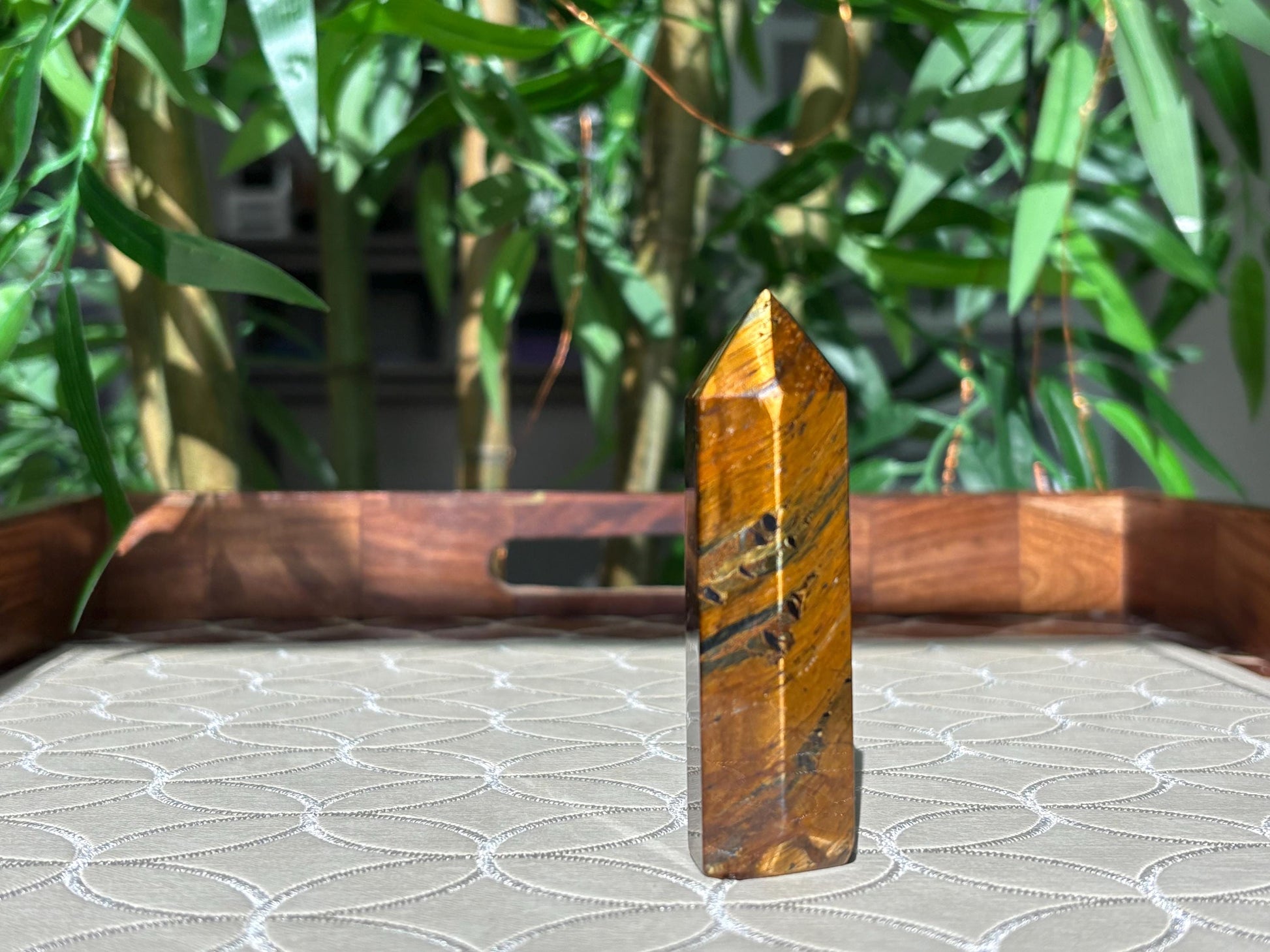 Tiger Eye Crystal Tower: Healing Stone, Home Decor (2.91-3.54 inches)