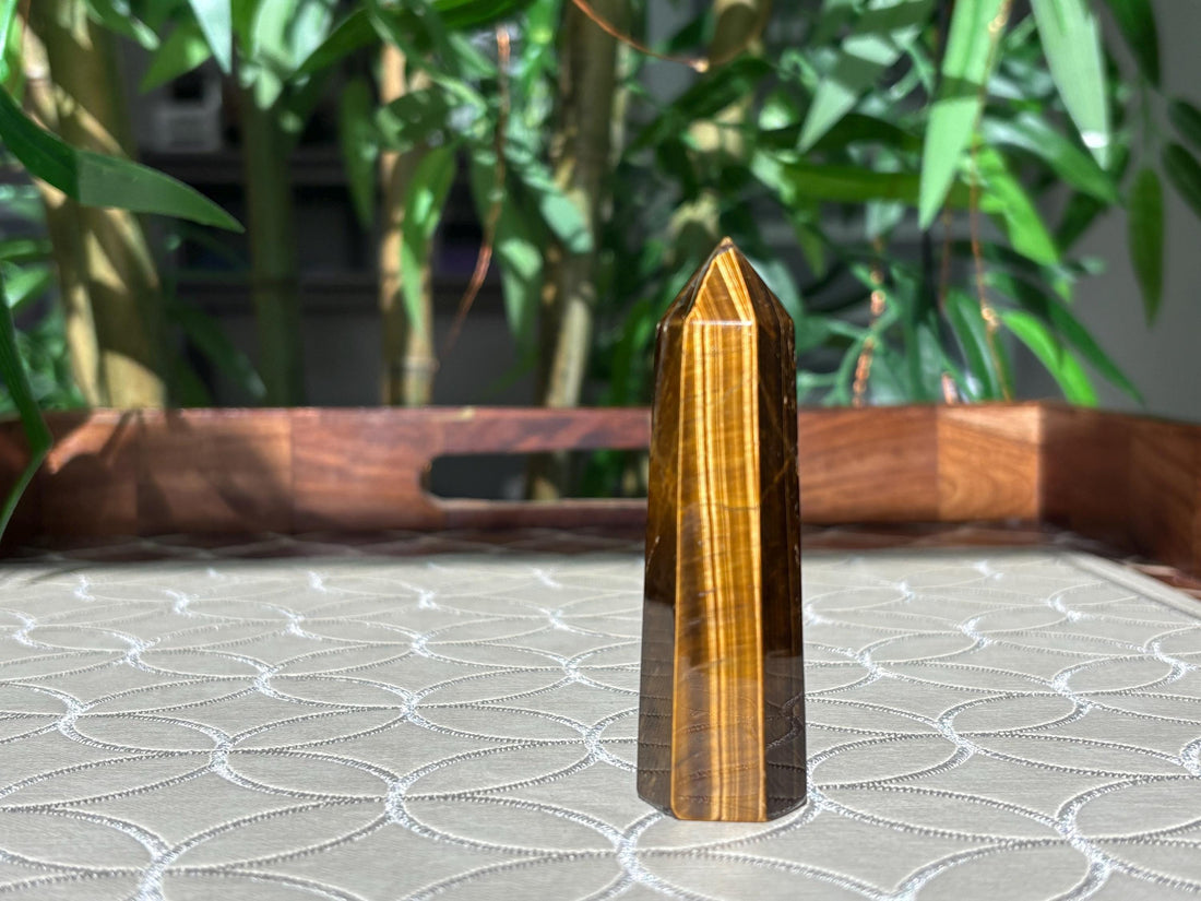 Tiger Eye Crystal Tower: Healing Stone, Home Decor (2.91-3.54 inches)