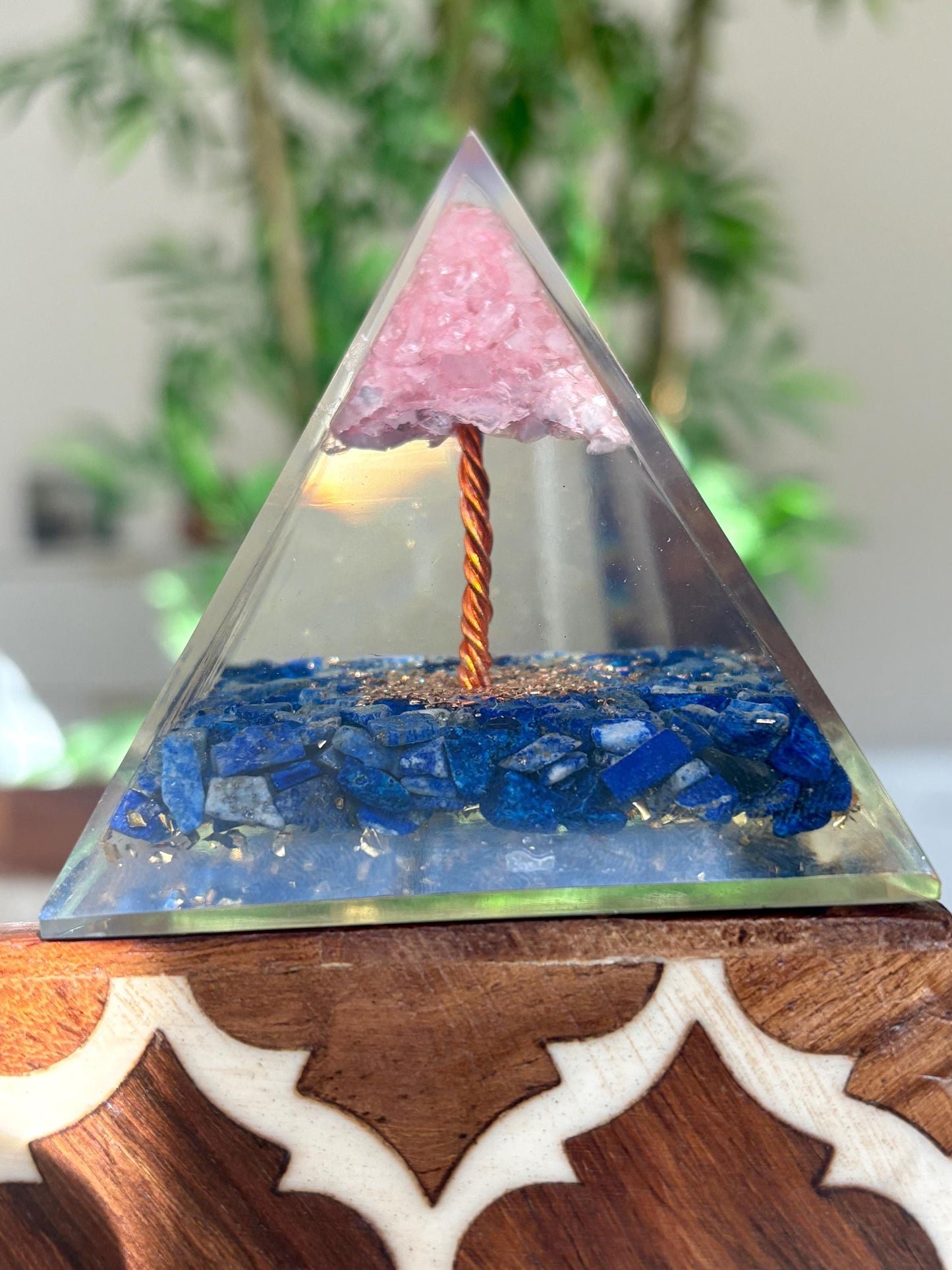 Miniature Crystal Trees; Rose Quartz and Lapis Lazuli Pyramid; 3.14 inches