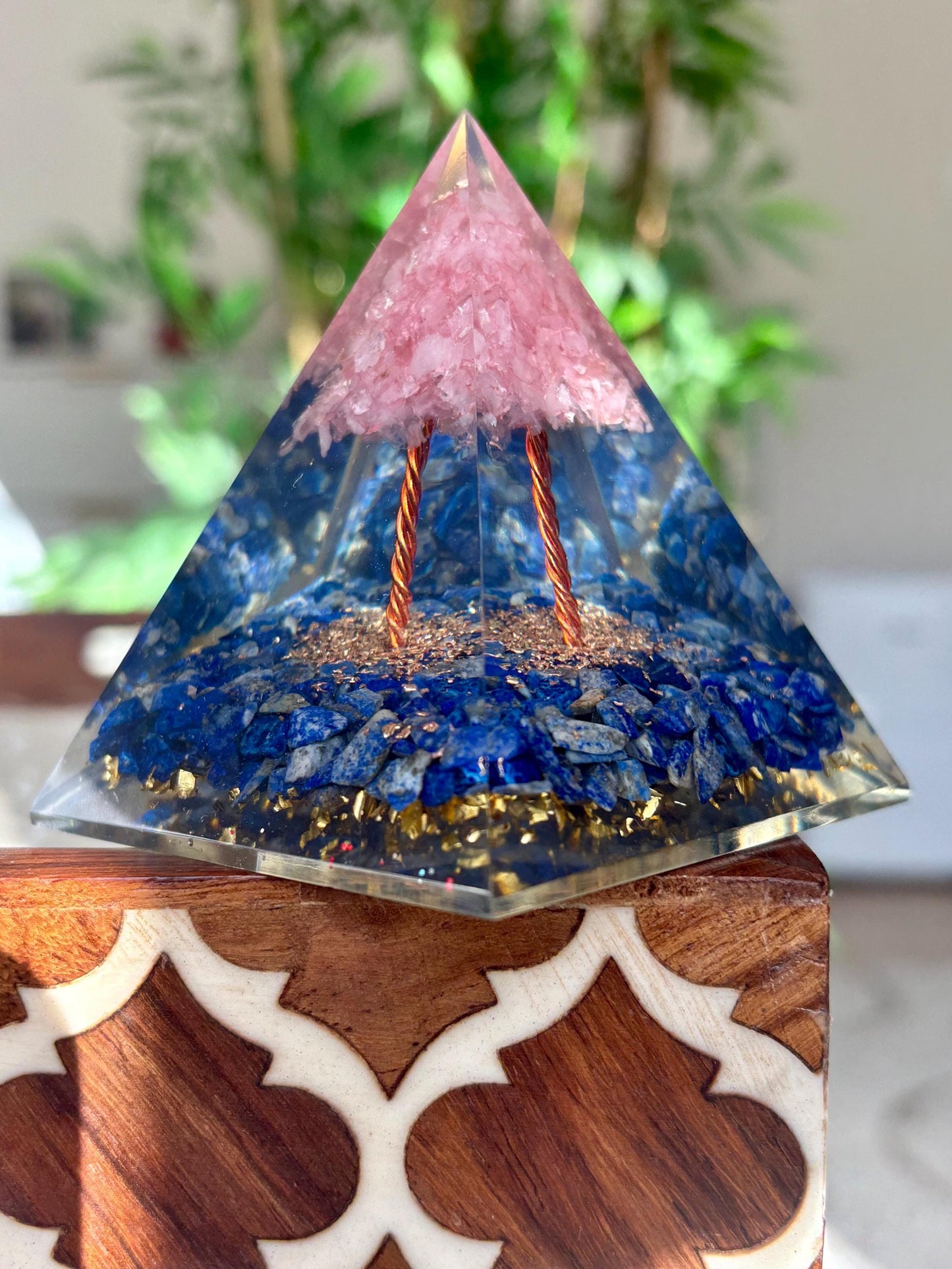 Miniature Crystal Trees; Rose Quartz and Lapis Lazuli Pyramid; 3.14 inches