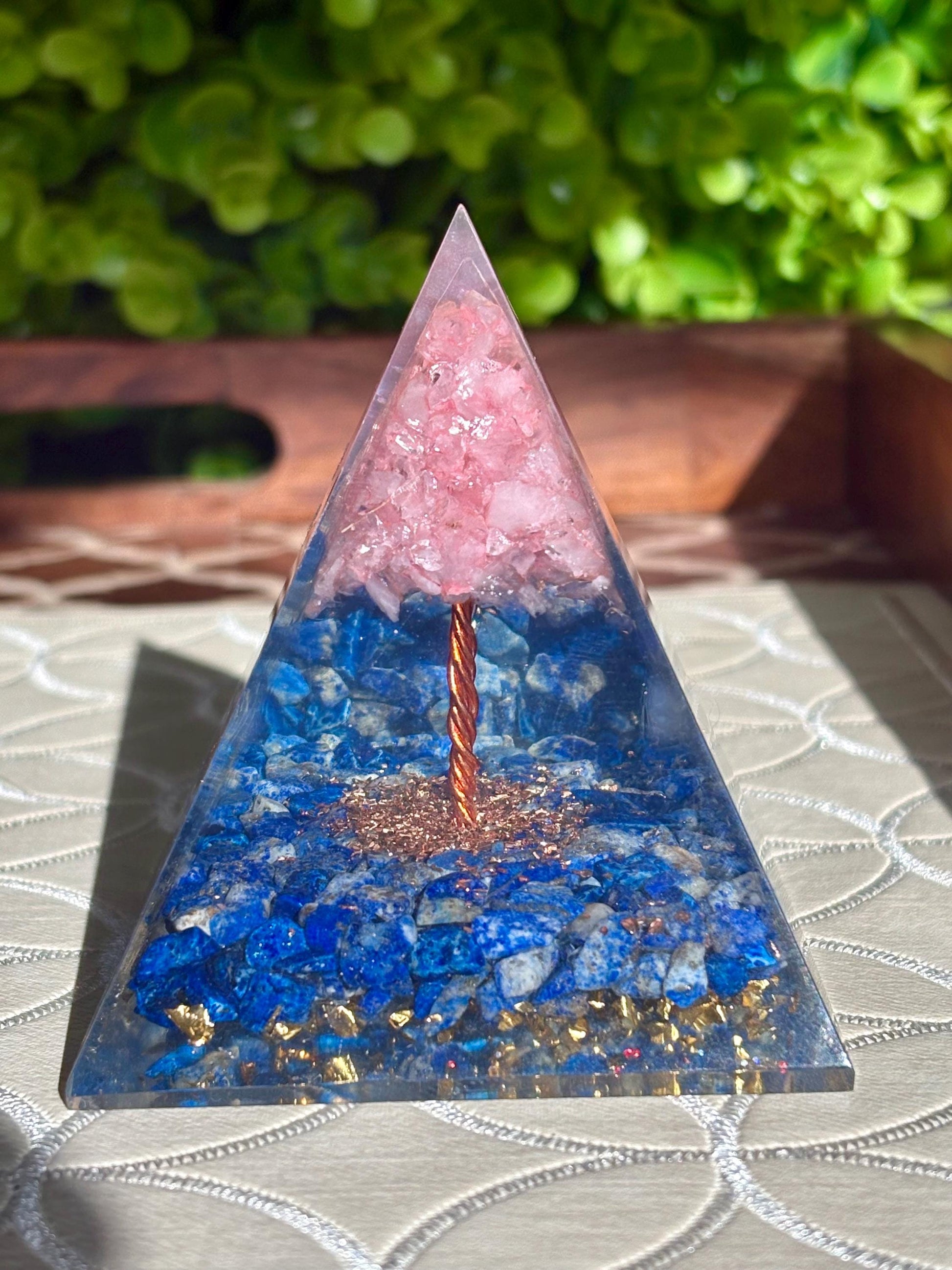 Miniature Crystal Trees; Rose Quartz and Lapis Lazuli Pyramid; 3.14 inches