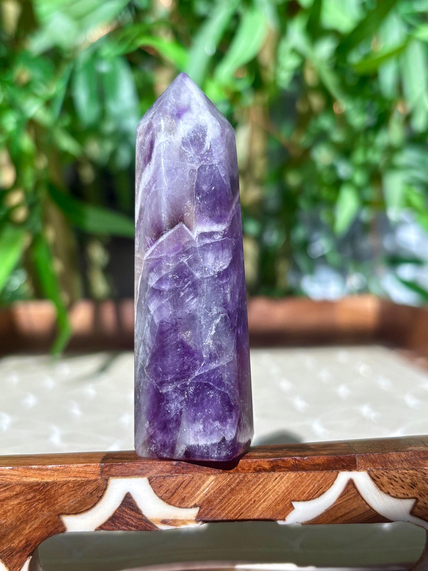 Chevron Amethyst Tower: Banded Purple Quartz Crystal