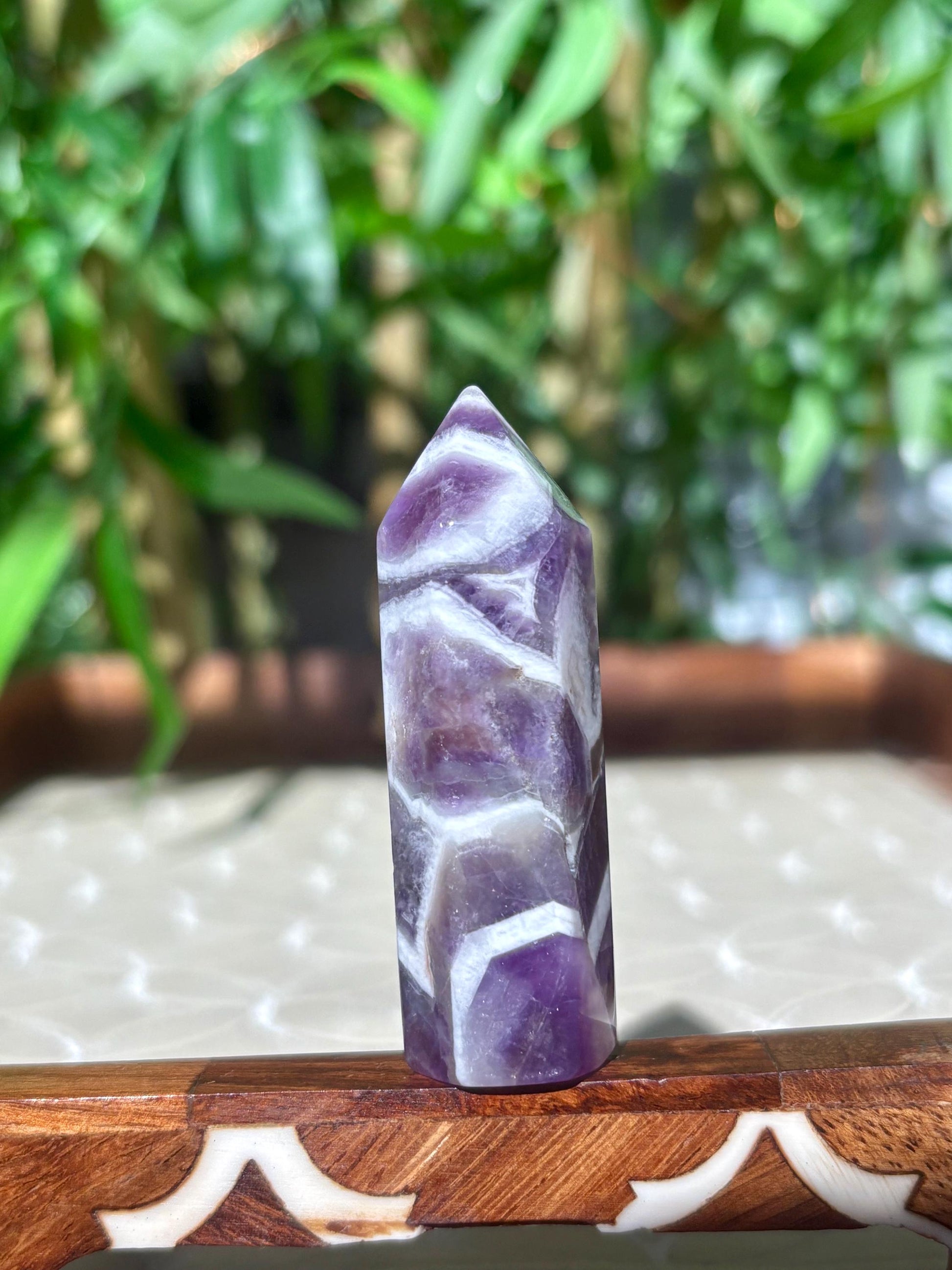 Chevron Amethyst Tower: Banded Purple Quartz Crystal