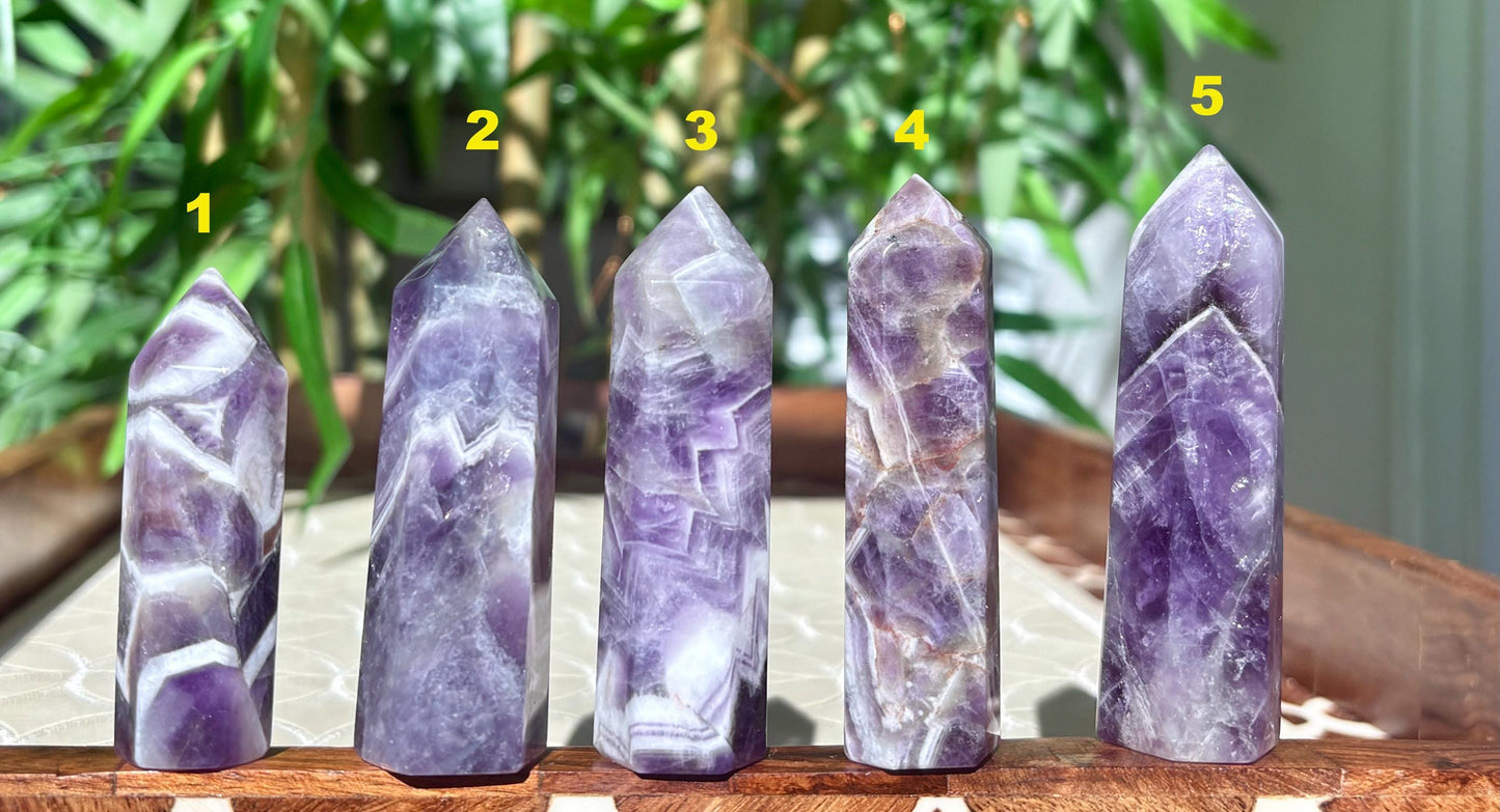 Chevron Amethyst Tower: Banded Purple Quartz Crystal