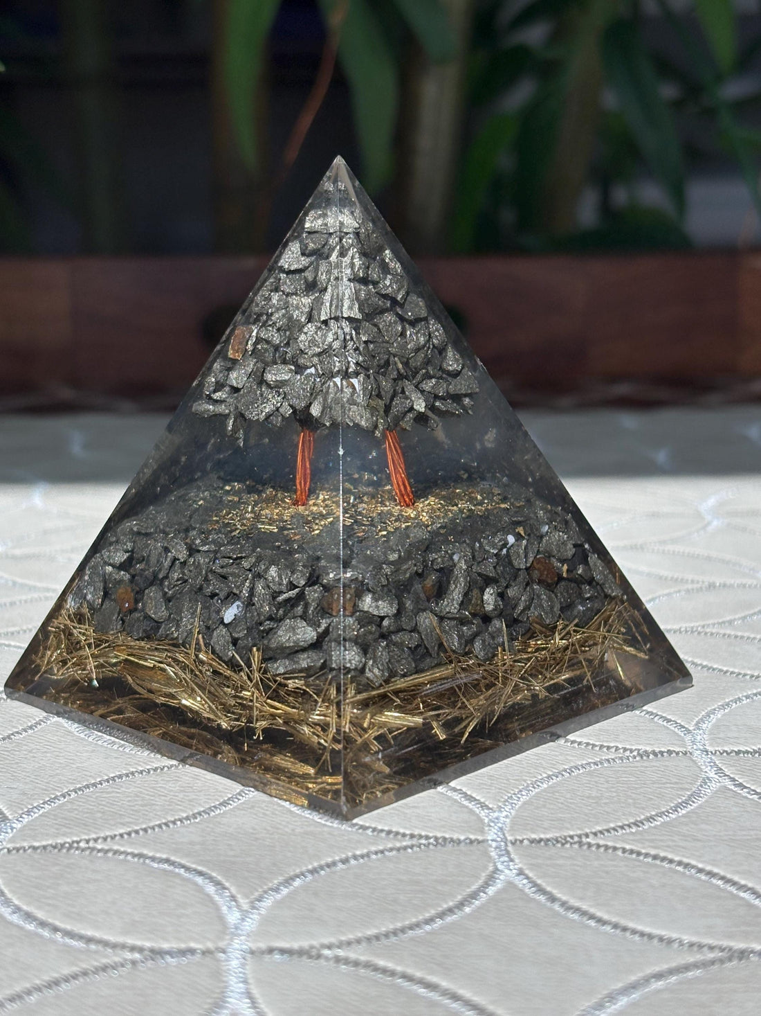 Miniature Crystal Trees; Pyrite Orgonite Pyramid; 3.14 inches