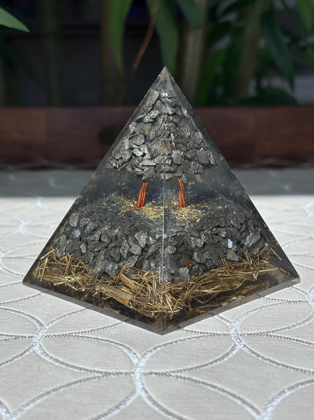 Miniature Crystal Trees; Pyrite Orgonite Pyramid; 3.14 inches