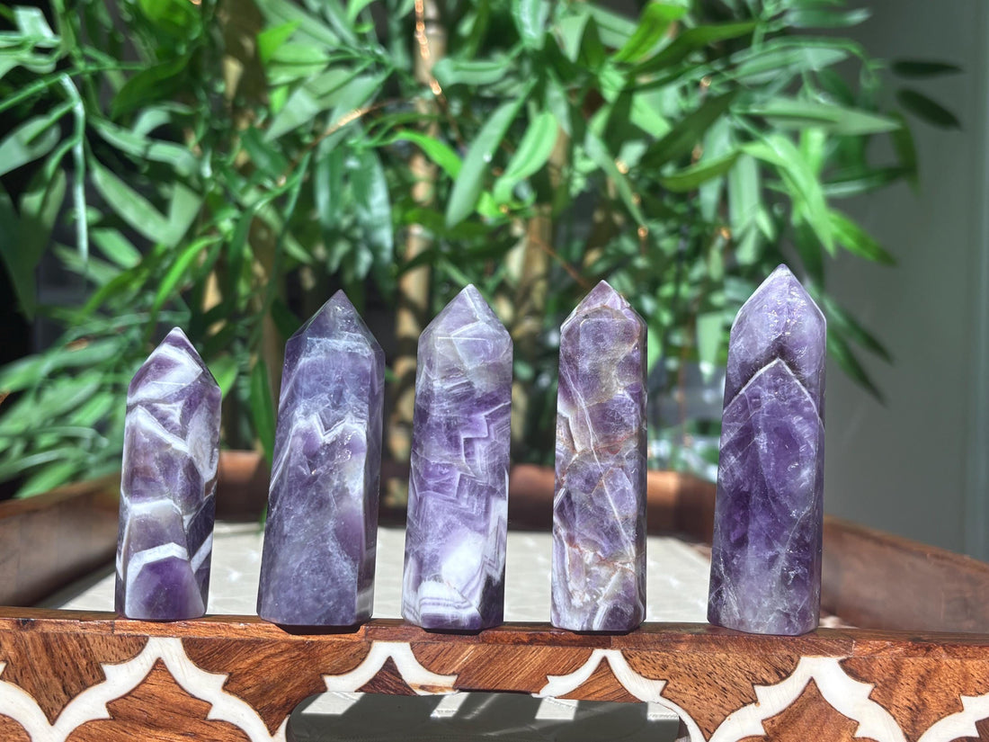 Chevron Amethyst Tower: Banded Purple Quartz Crystal