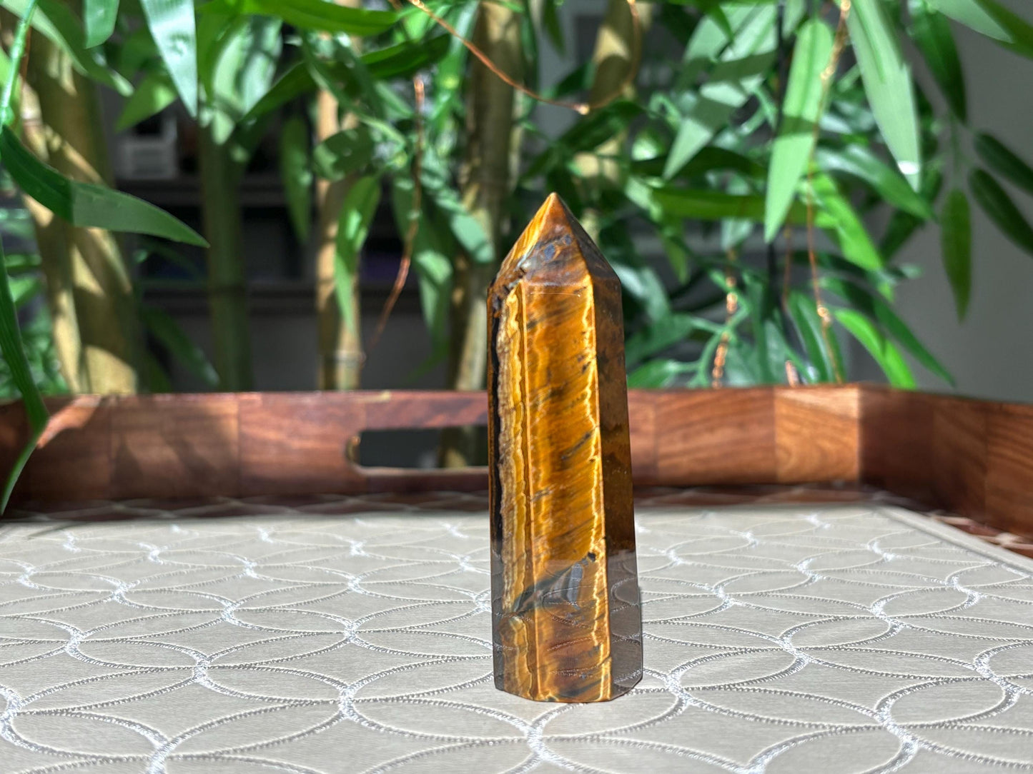 Tiger Eye Crystal Tower: Healing Stone, Home Decor (2.91-3.54 inches)