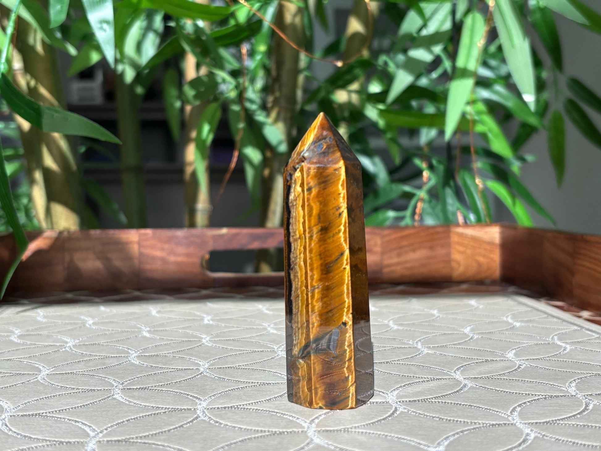 Tiger Eye Crystal Tower: Healing Stone, Home Decor (2.91-3.54 inches)