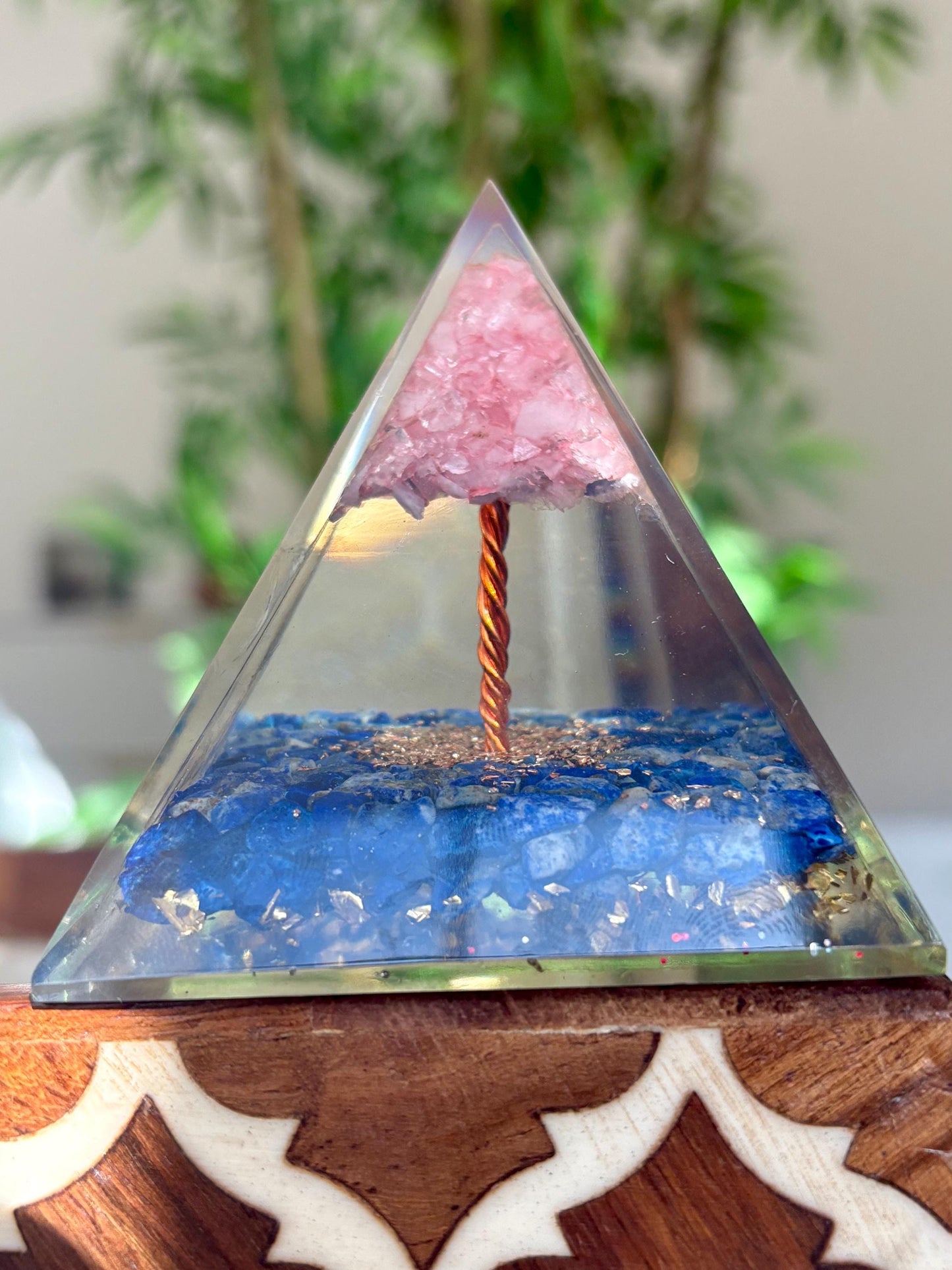 Miniature Crystal Trees; Rose Quartz and Lapis Lazuli Pyramid; 3.14 inches