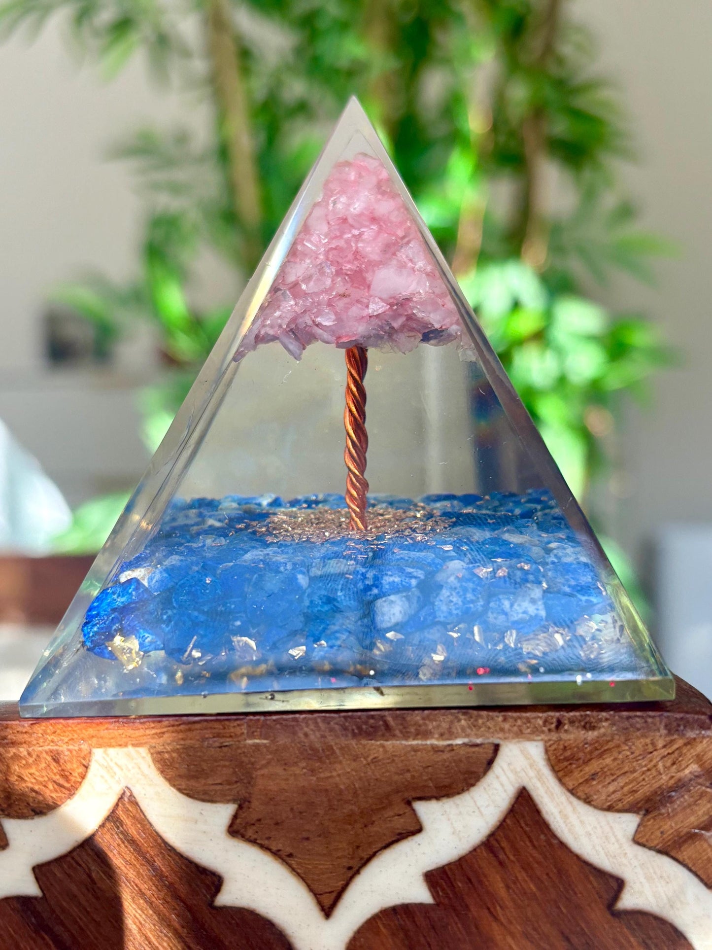 Miniature Crystal Trees; Rose Quartz and Lapis Lazuli Pyramid; 3.14 inches