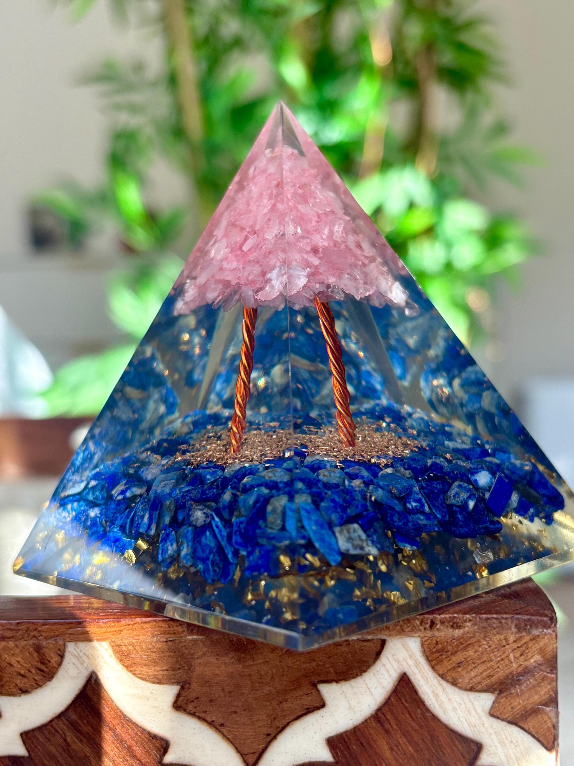 Miniature Crystal Trees; Rose Quartz and Lapis Lazuli Pyramid; 3.14 inches