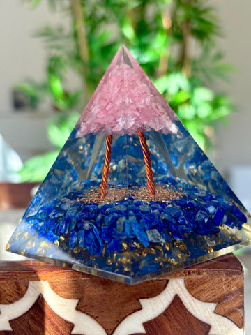 Miniature Crystal Trees; Rose Quartz and Lapis Lazuli Pyramid; 3.14 inches