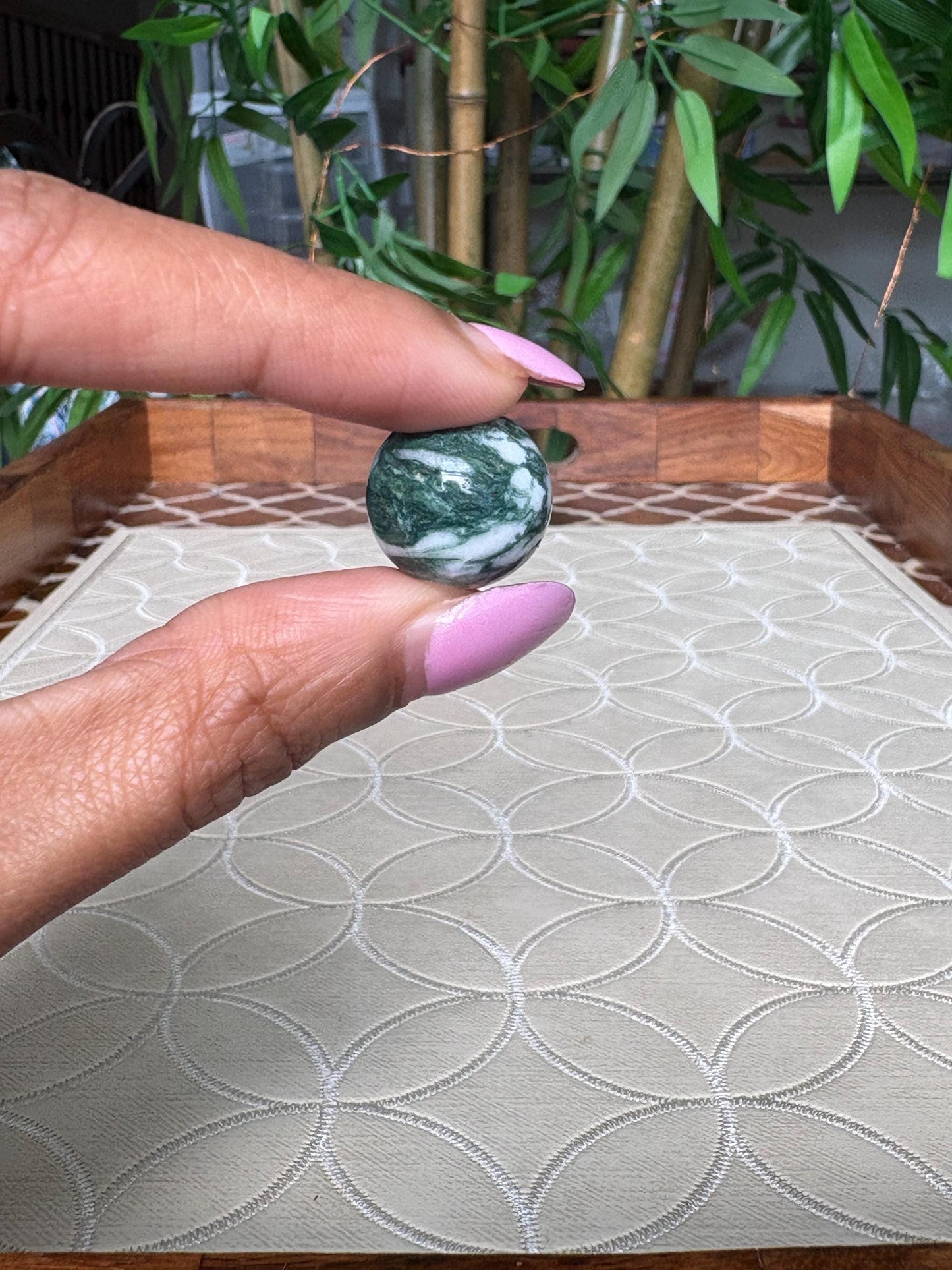 Mini Moss Agate Spheres; 16mm