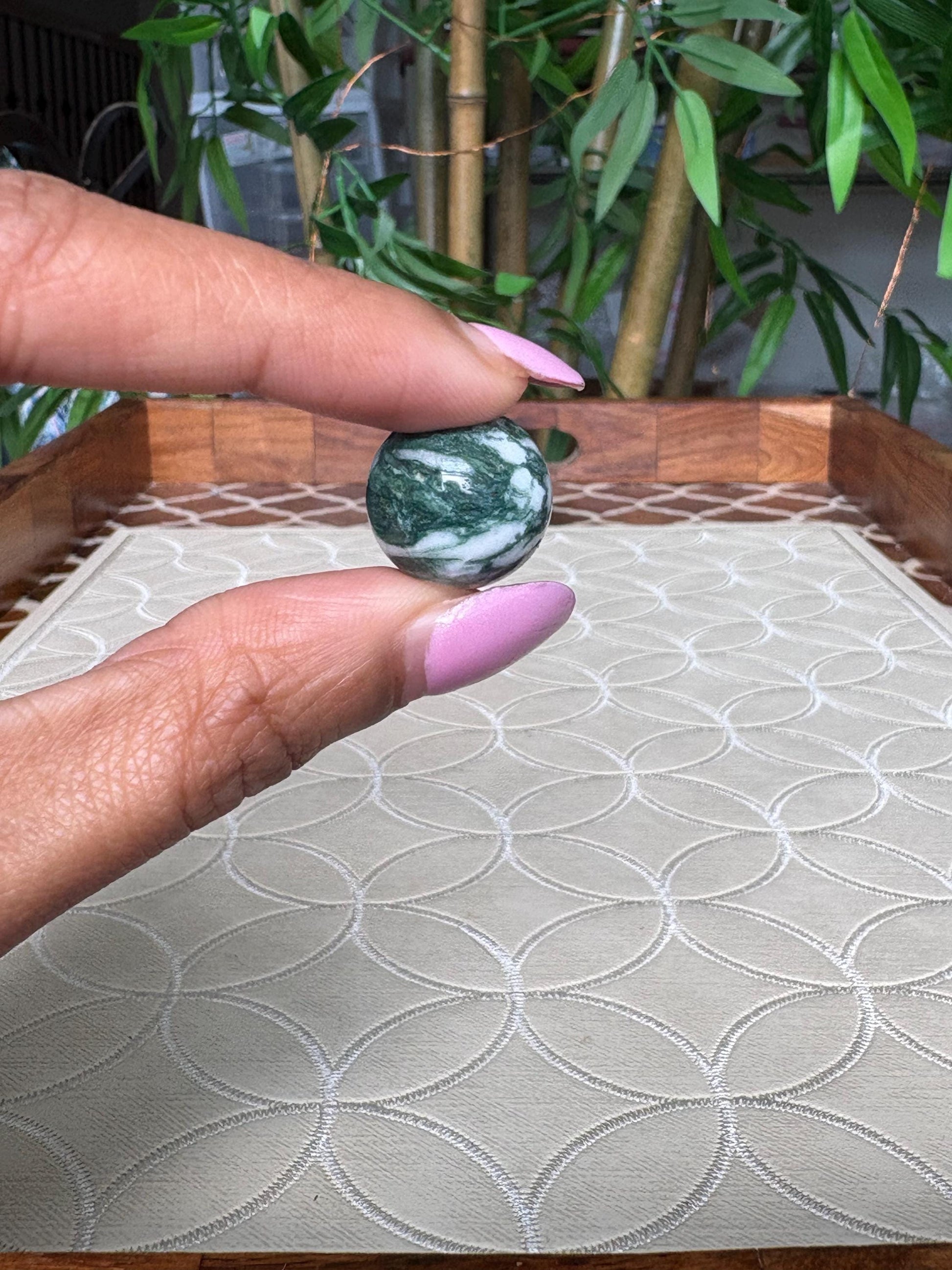 Mini Moss Agate Spheres; 16mm