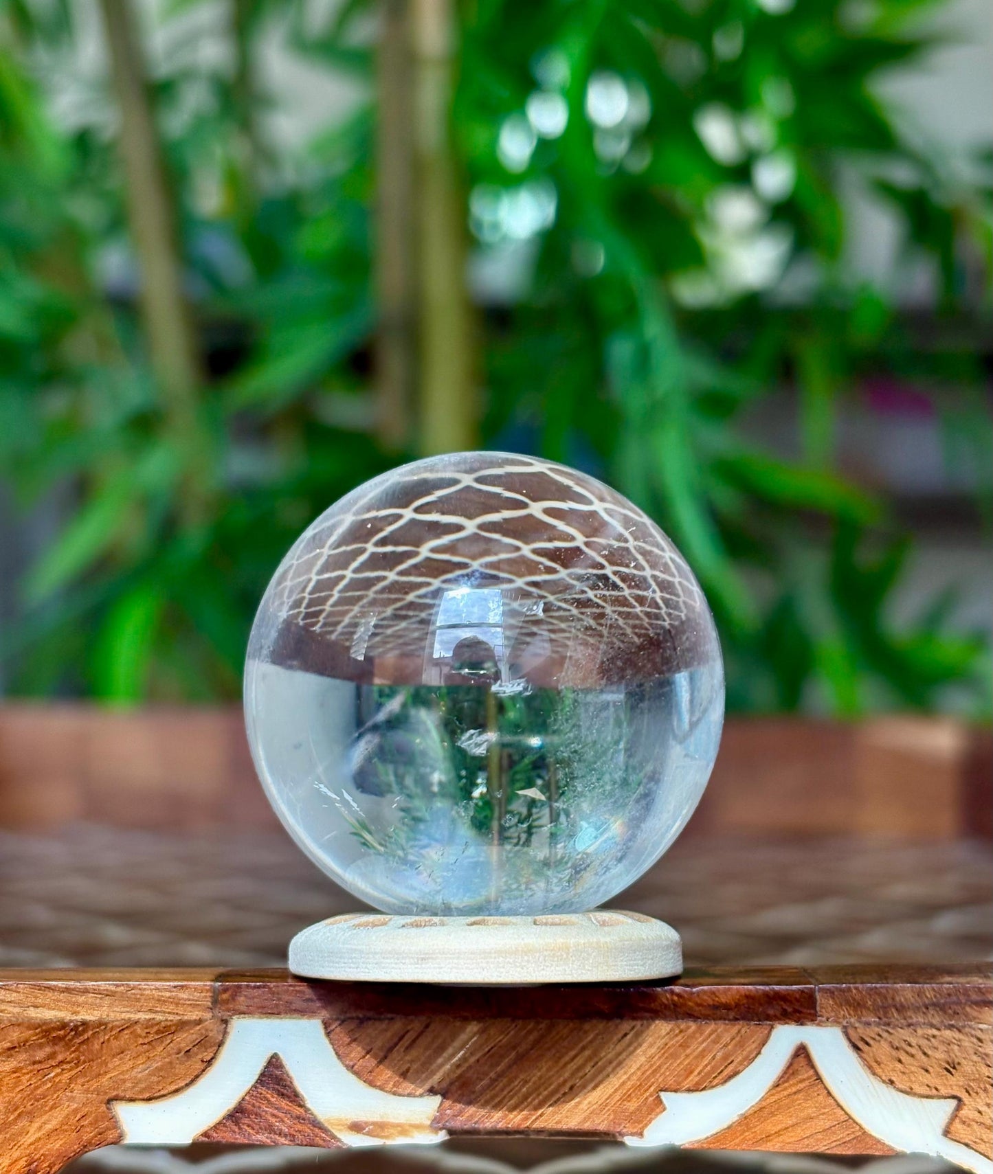 Clear Quartz Sphere with Wooden Stand: 44mm Crystal Healing