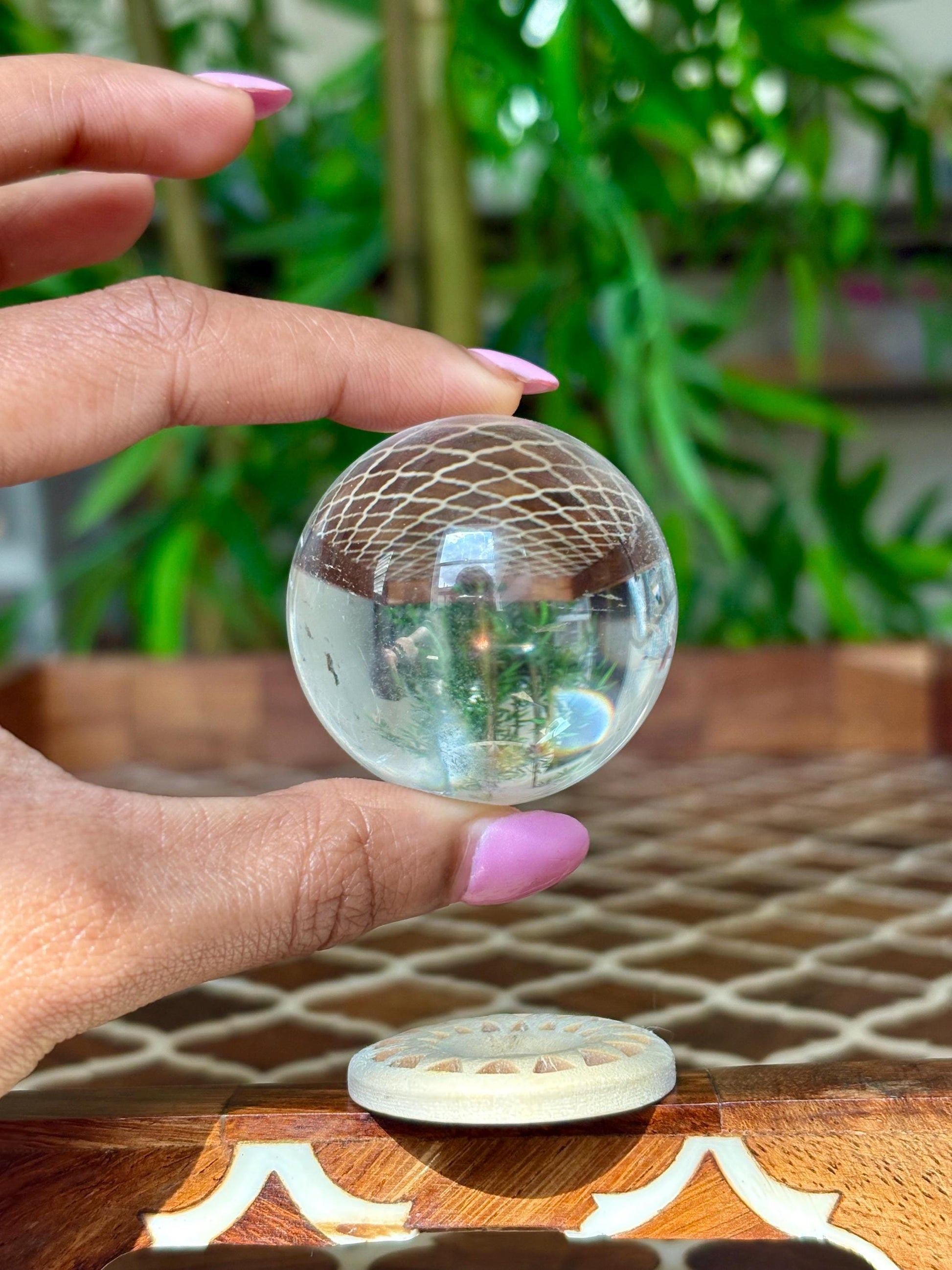 Clear Quartz Sphere with Wooden Stand: 44mm Crystal Healing